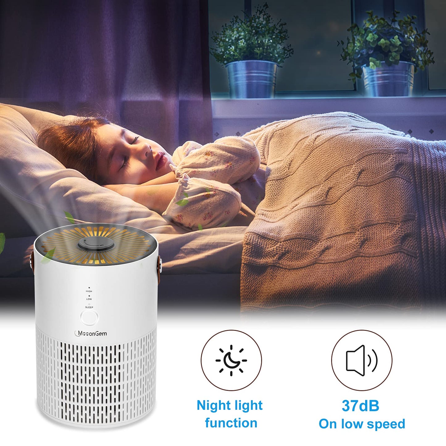 MooonGem Air Purifier Air Filter for Bedroom Home?Air Purifier with Fragrance Sponge for Better Sleep?Home Air Purifiers with Night Light