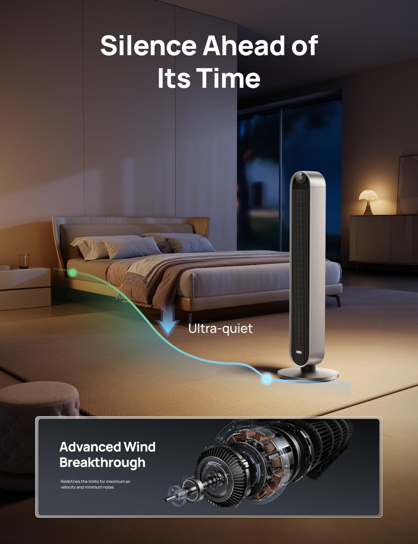DREO Smart Tower Fan for Bedroom, 120° Oscillating Fan, 12 Speeds
