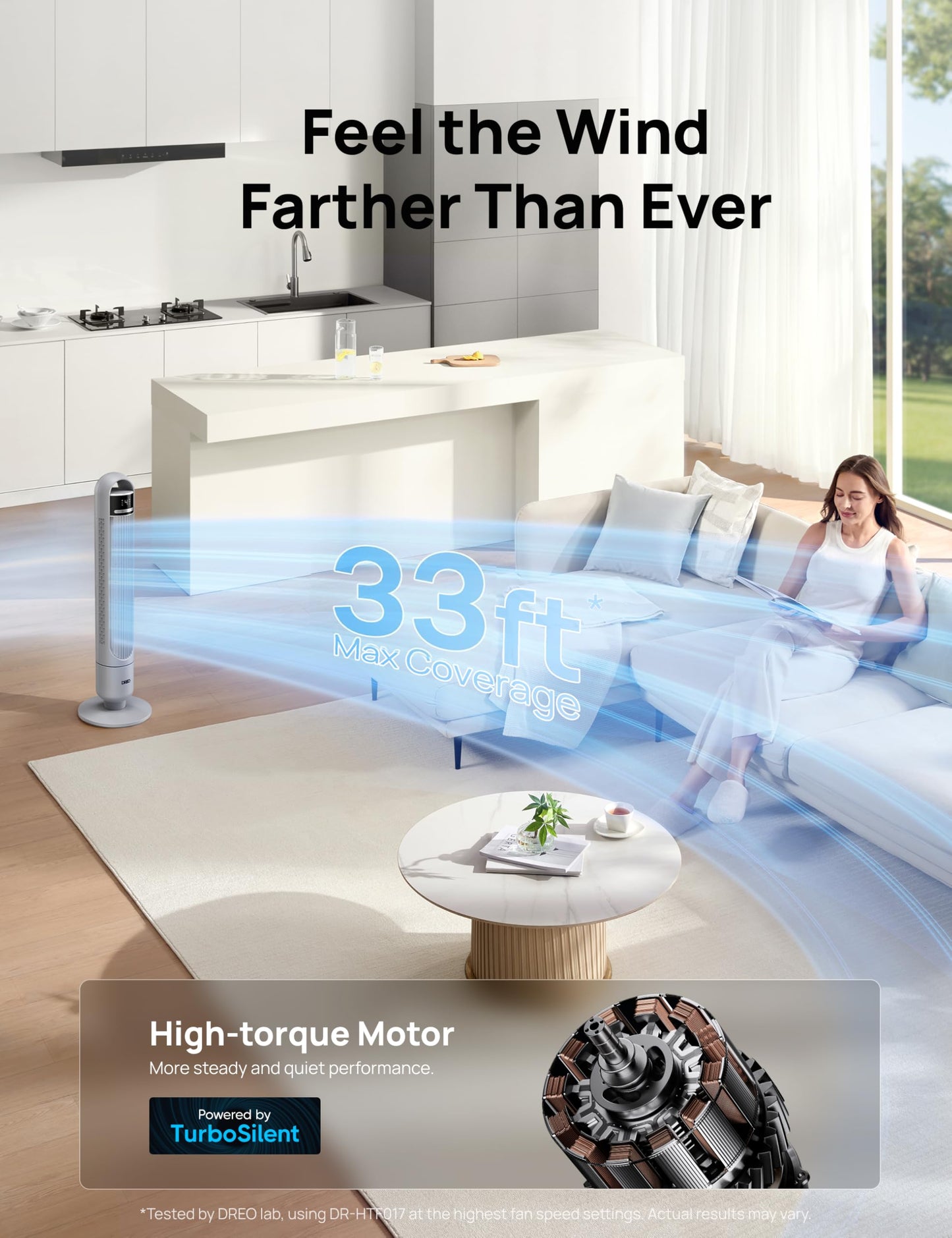 DREO Tower Fan for Bedroom, 26ft/s Velocity, 90° Oscillating, 8H Timer