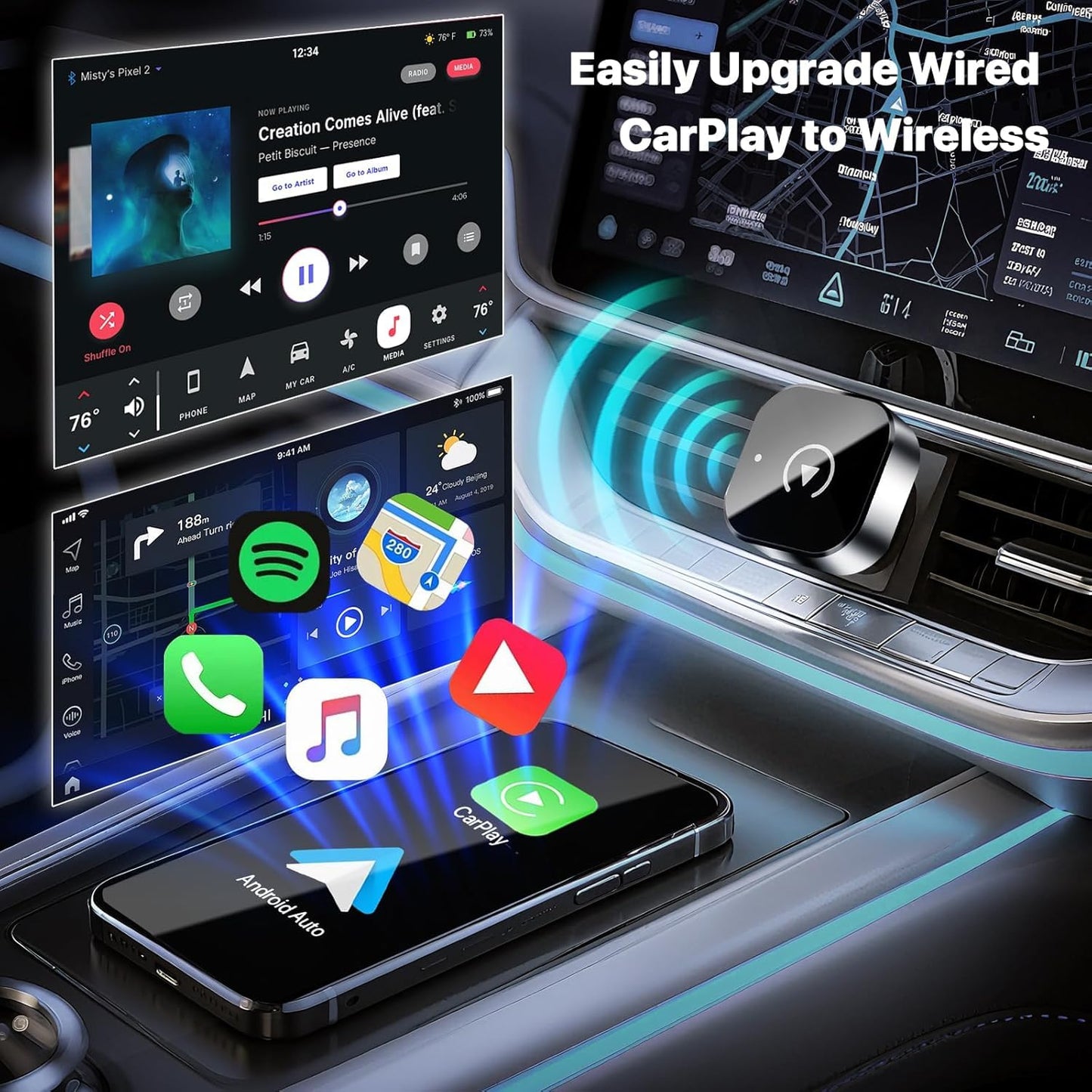 KAJIE MILAN Wireless CarPlay Adapter, 2026 Upgrade 2-in-1 Wireless Android Auto Dongle, Plug & Play Auto Reconnect Mini USB Car Play Accessory