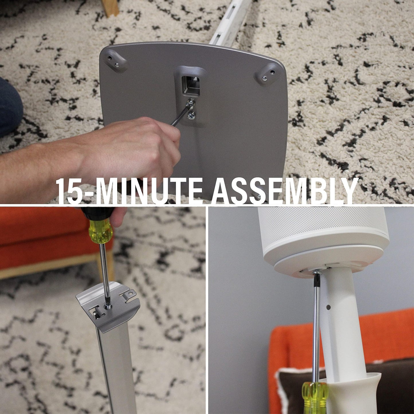Sanus Speaker Stand for Sonos Era 100 Speakers - Height Adjustable Single Stand w/Easy 3 Step Install - Includes Rubber Feet & Carpet Spikes - White