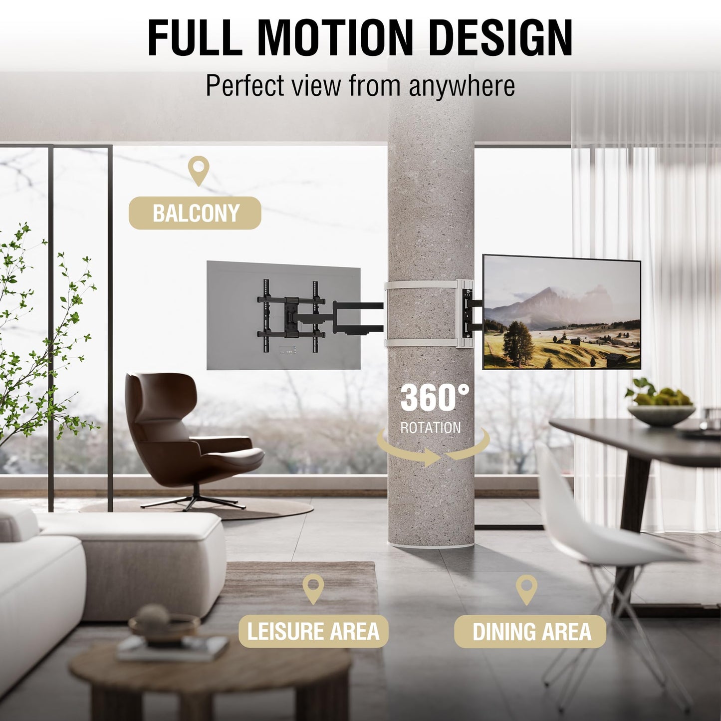 CondoMounts CLMTVA1044 Full Motion Large Pillar TV Mount | Column | Round & Square TV Post Mount | NO Drill | Holds 80lbs | Fits 32-in. to 70-in. TVs