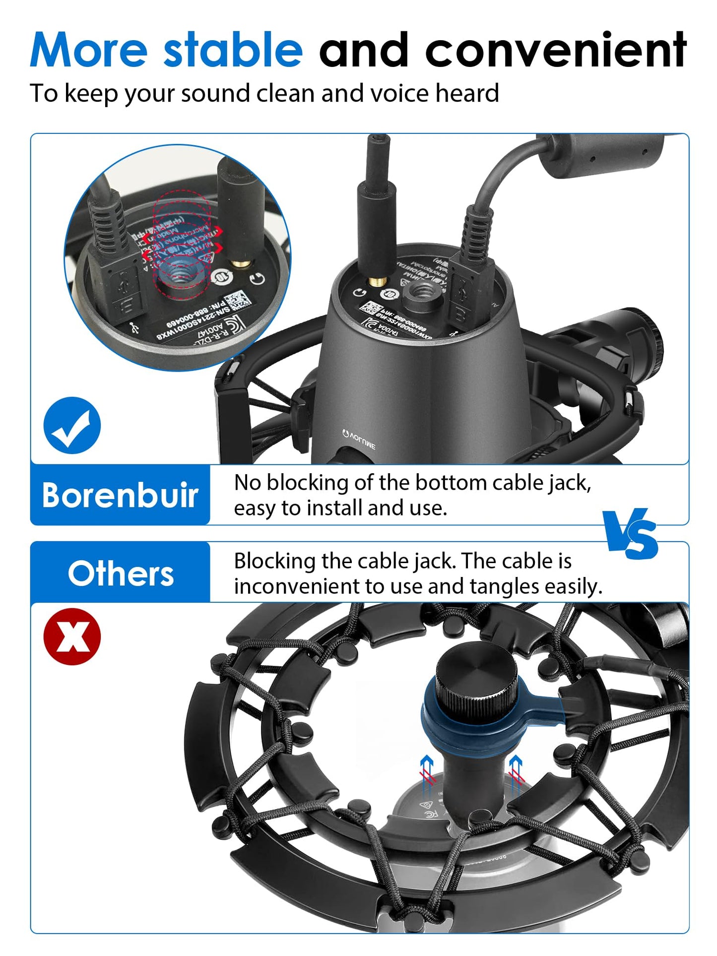 Microphone Stand with Shock Mount, [Custom Built for Yeti Nano Mic] Anti-Vibration Suspension Shock Mount Holder Clip Compatible with Blue Yeti Nano