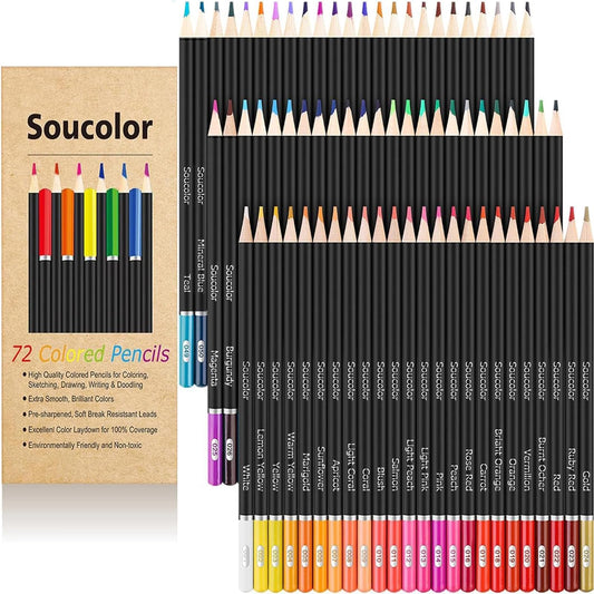 Soucolor 72 Colored Pencils for Adult Coloring Book,Back to School Supplies