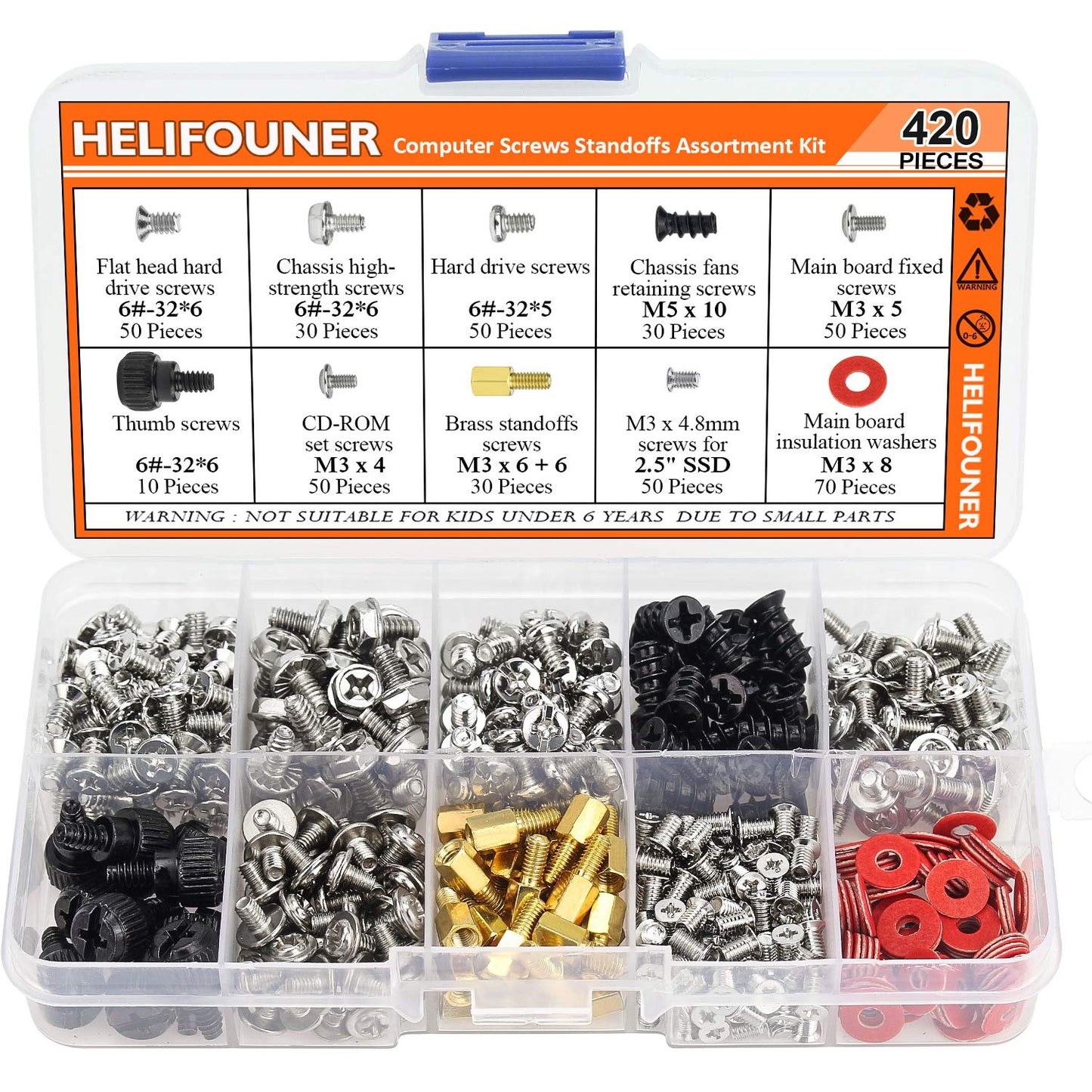 HELIFOUNER 420 Pieces Computer Standoffs Screws Assortment Kit for 2.5" SSD, Hard Drive, Computer Case, Motherboard, Fan Power Graphics