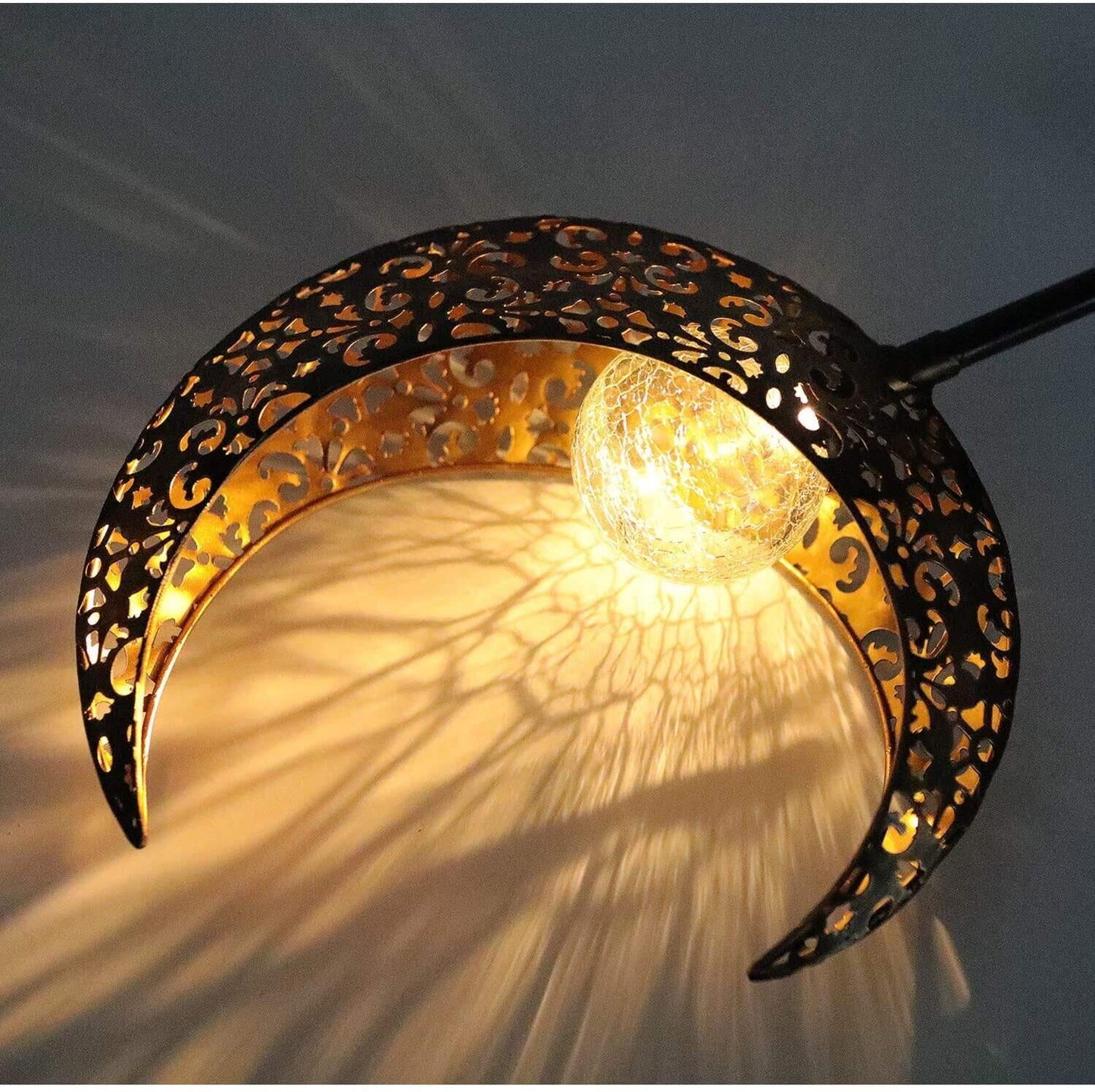 HDNICEZM Solar Garden Light Outdoor Decorative, Moon Decor Crackle Glass Globe Garden Stake Metal Lights?Waterproof Warm White LED for Pathway, Lawn