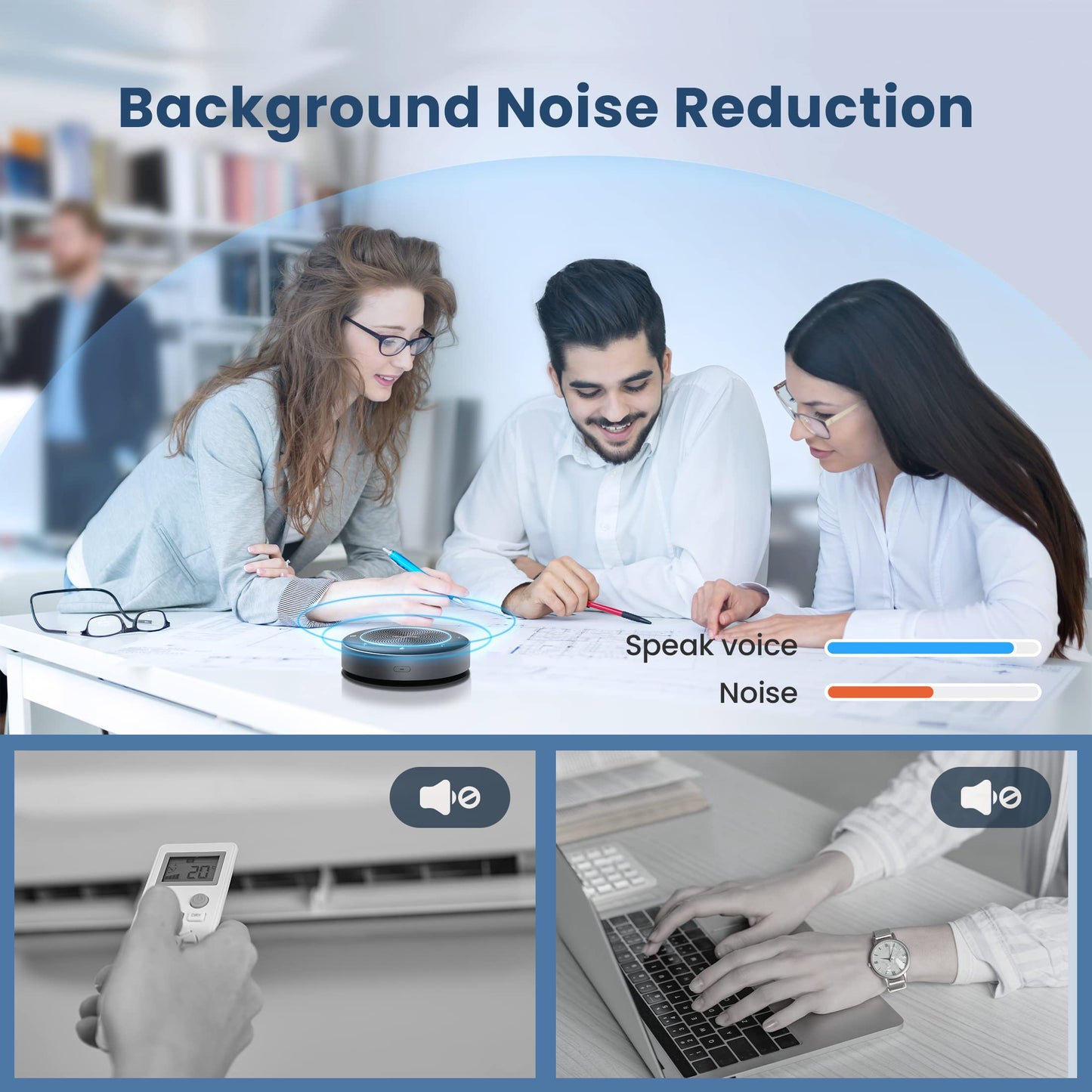 Enther&MAXHUB Bluetooth Speakerphone,USB Conference Speaker with 360° Voice Pickup&6 Microphones,Noise Reduction,Compatible