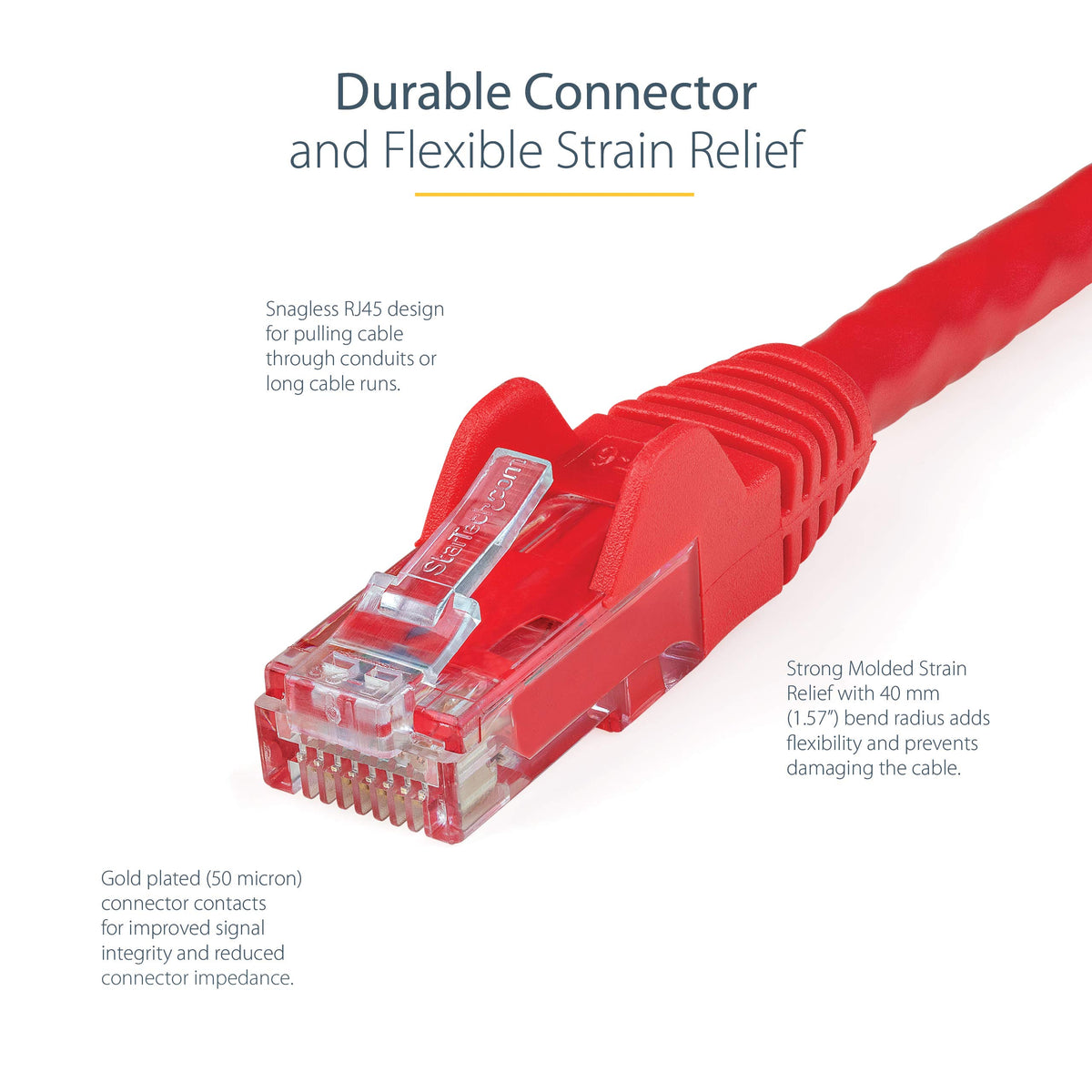 StarTech 100ft CAT6 Ethernet Cable - Red CAT 6 Gigabit Ethernet Wire - 250Mhz 100W PoE RJ45 UTP Network Patch Cord Snagless with Strain Relief