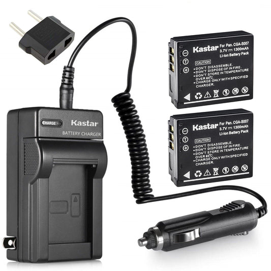 Kastar Battery (X2) & Travel Charger Kit for Panasonic CGA-S007 CGA-S007A CGR-S007 CGAS007 and DMC-TZ1 DMC-TZ2 DMC-TZ3 DMC-TZ4 DMC-TZ5 DMC-TZ11