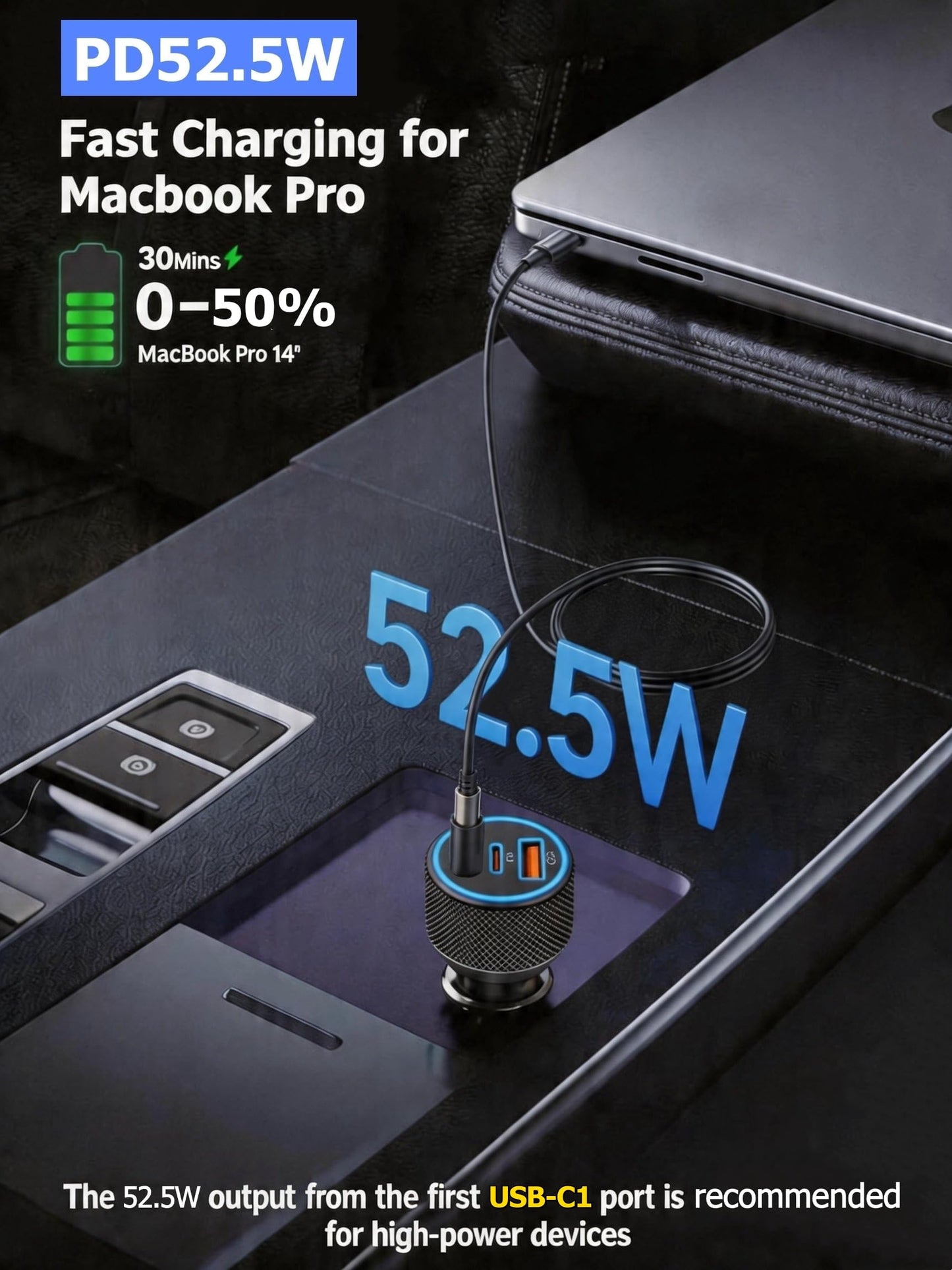 142.5W Car Charger Super Fast Charging Cigarette Lighter USB Phone Accessories Charger Adapter with QC USB c Type c PD Universal Quick Charge Multi 3