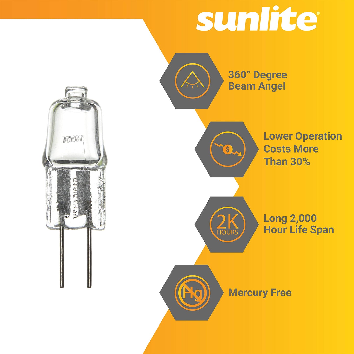 Sunlite 40606-SU Q20/CL/G4/24V Halogen 20-Watt Single Ended T2.5 Light Bulb, 24 Volt, G4 (Bi-Pin) Base, Clear, 220 Lumen, 2000 Hour Life Span, 3200K