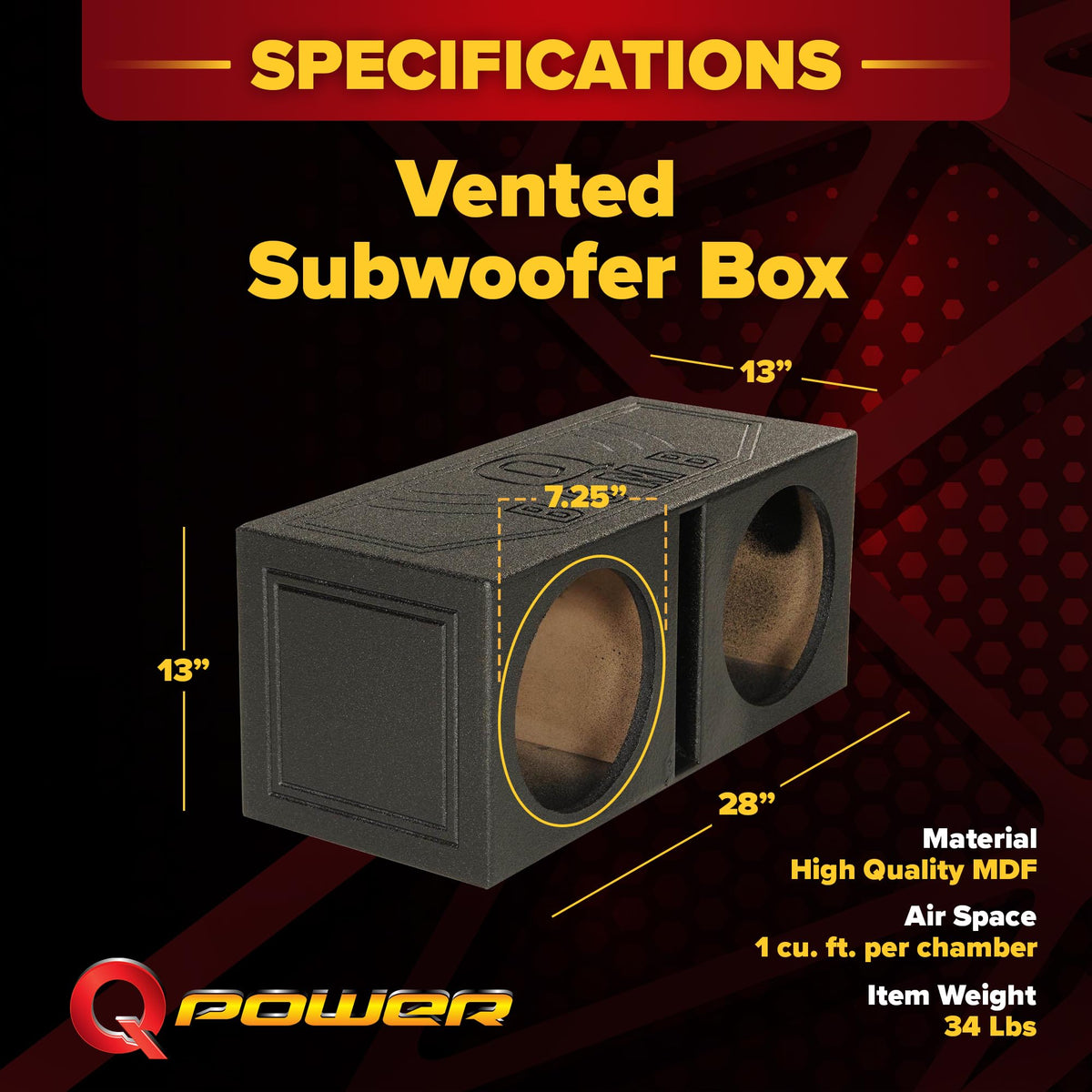 Q Power QBOMB8V Dual 8-Inch Vented Port Subwoofer Box