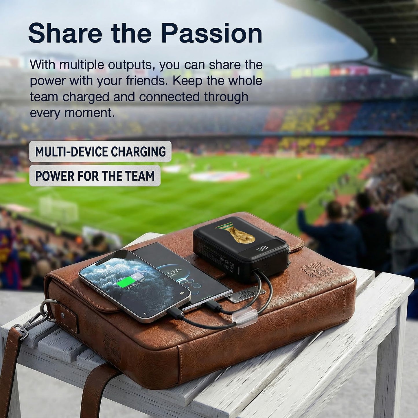 2026 FIFA Licensed Power Bank with Built-in Cable and Foldable Wall Plug, 22.5W 10000mAh Portable Charger, 3-in-1 Power Bank for iPhone 17/16/15