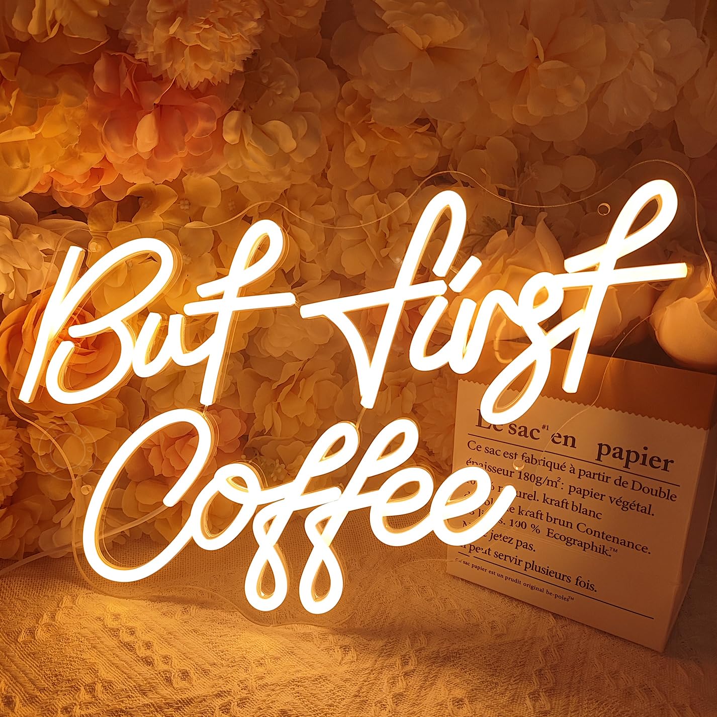SYLHOME But First Coffee Led Neon Light Signs 5V Home Bedroom Kitchen Office Wall Decor Sign for Coffee Cafe Bar Party Living Room Sign Warm White USB