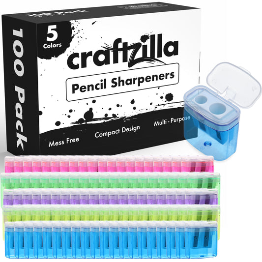 Craftzilla Pencil Sharpener 100 Pack, Manual Dual-Hole Sharpeners Bulk