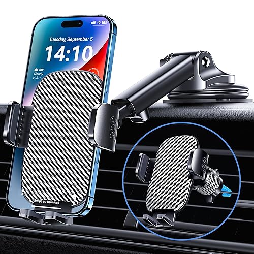 GUWEZ Phone Holder Car Mount for iPhone [Powerful Suction] Phone Mount for Car Dashboard Windshield Air Vent Universal Accessories [Thick Cases
