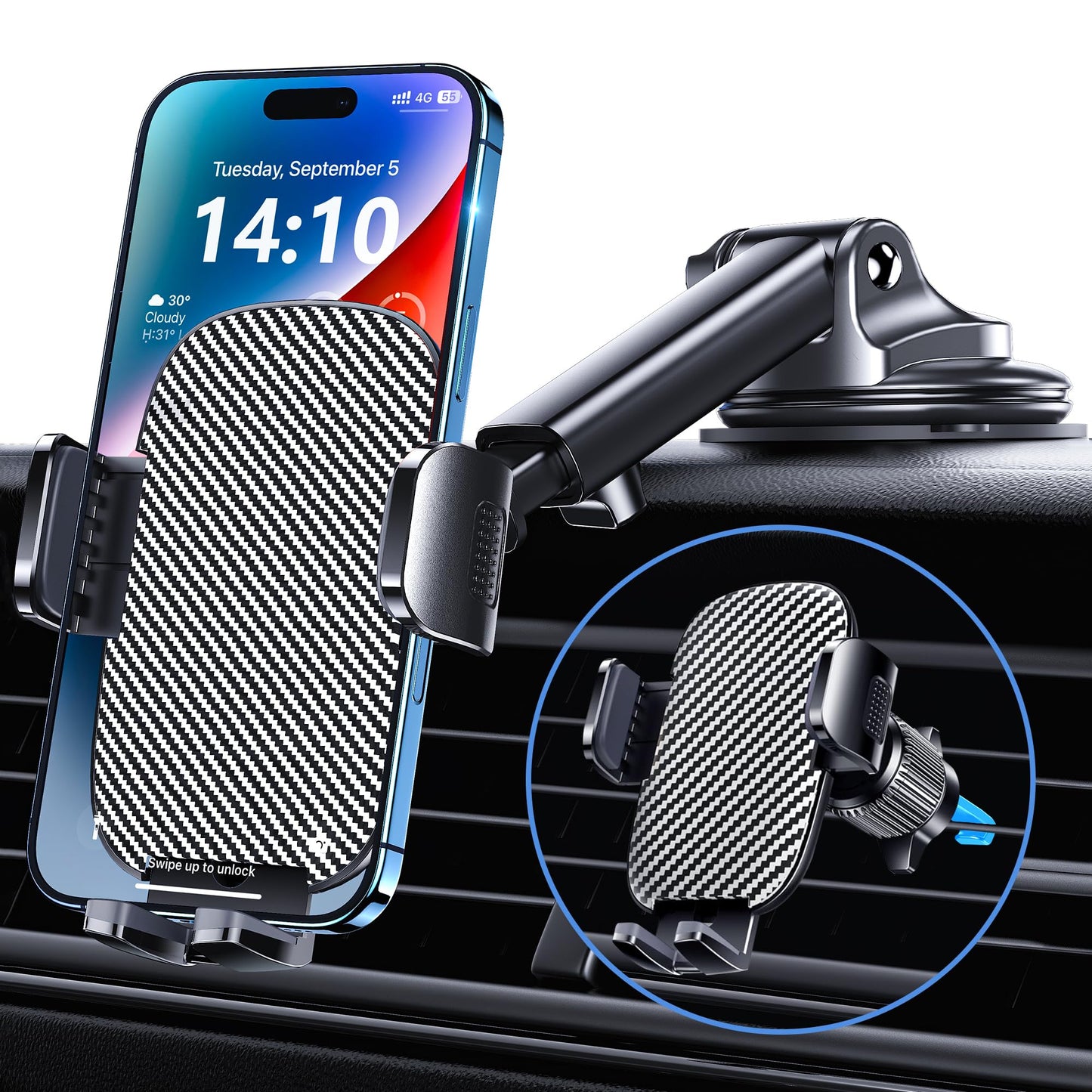 GUWEZ Phone Holder Car Mount for iPhone [Powerful Suction] Phone Mount for Car Dashboard Windshield Air Vent Universal Accessories [Thick Cases