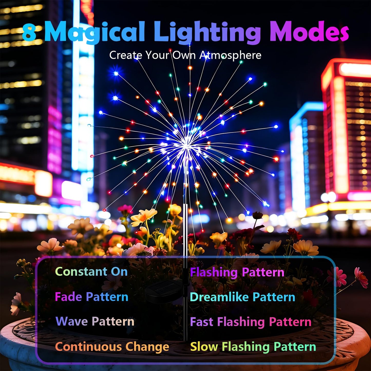 colcutee 2 Pack Solar Firework Lights Outdoor, Adjustable 32" to 51" Extra Tall, 200 LED Stainless Steel 3-Section Pole, 8 Modes Waterproof Starburst