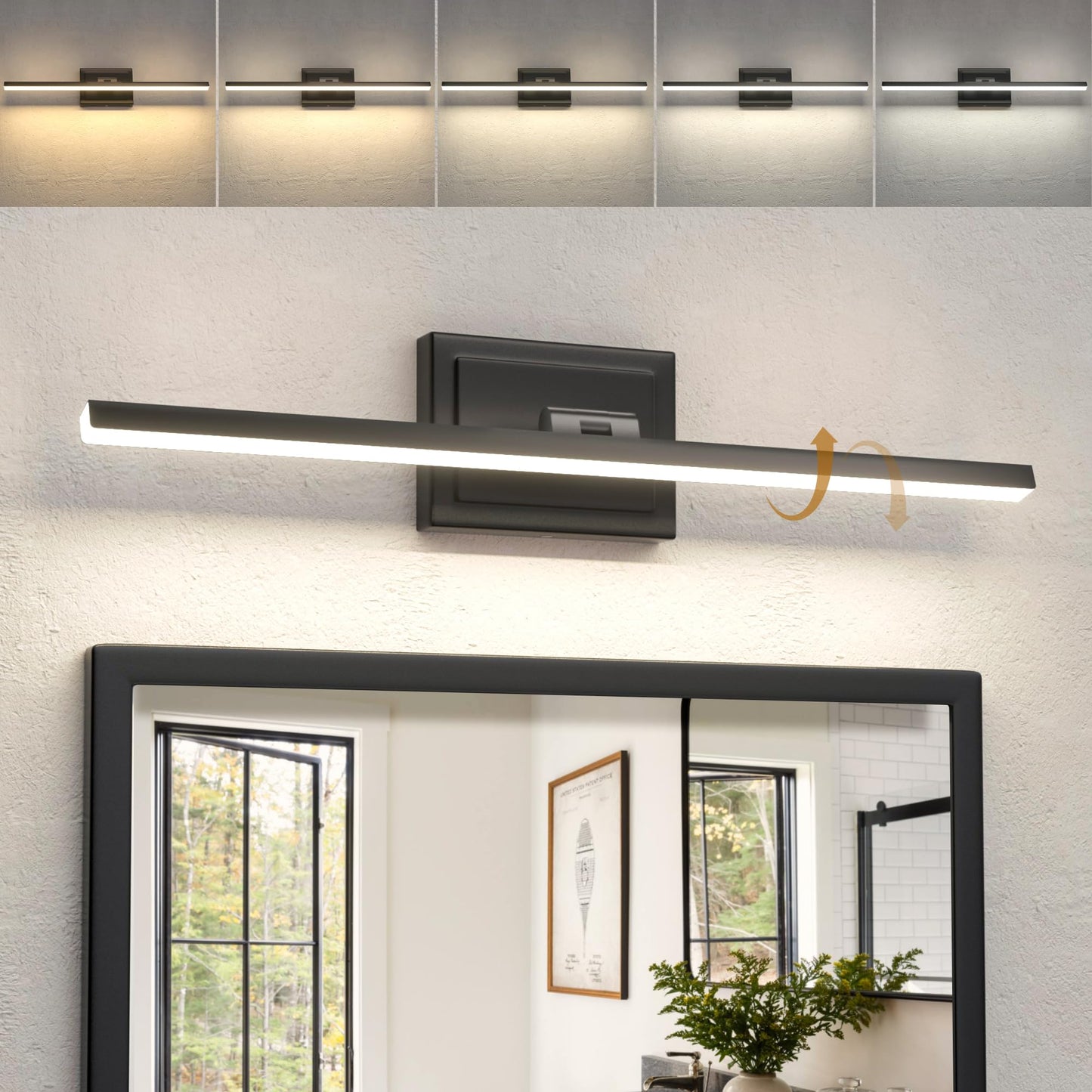 NIORSUN 24 Inch Modern Bathroom Light Fixture, 14W 5CCT Dimmable LED Black Bathroom Vanity Lights Over Mirror, Vanity Lights for Bathrooms Restroom