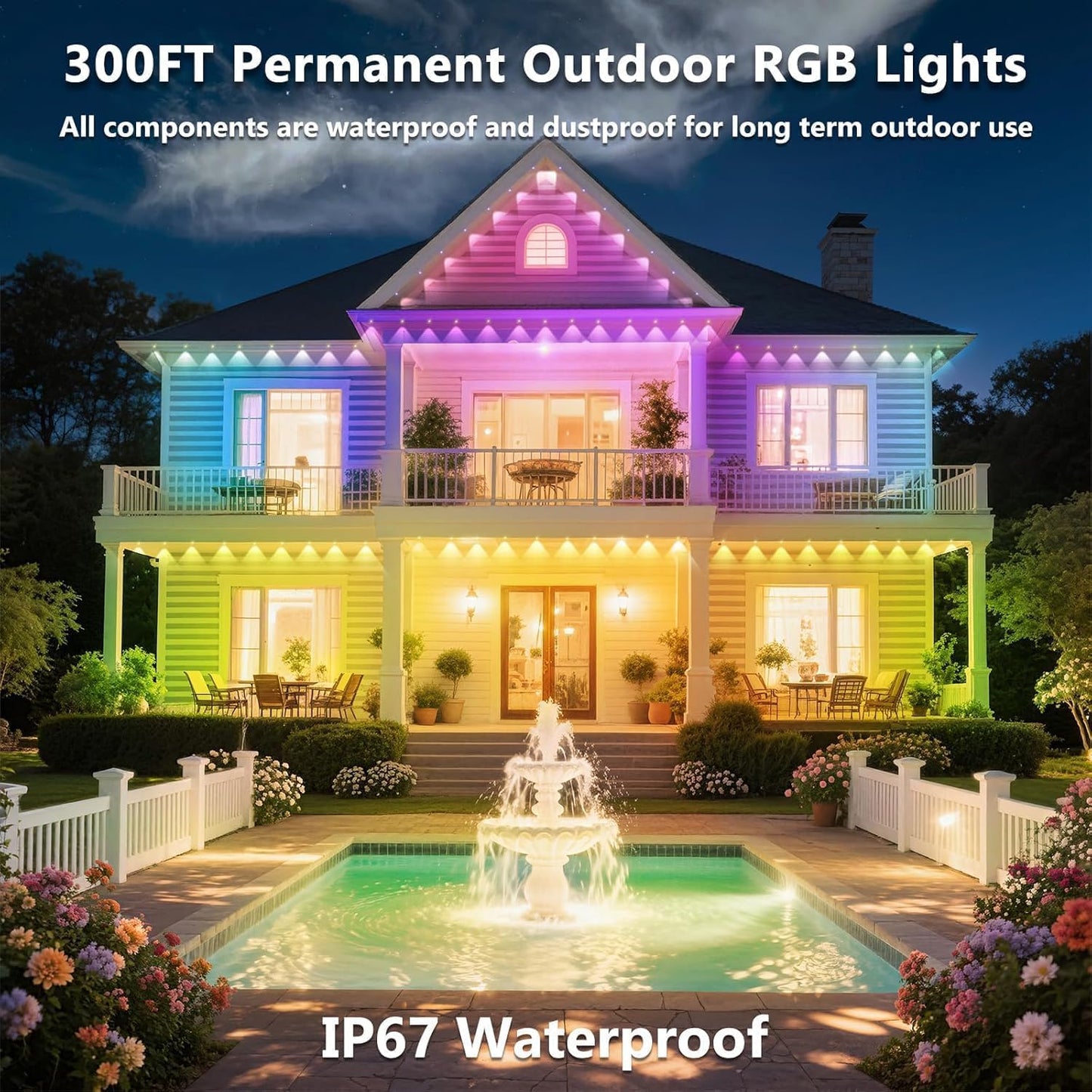 CETELUMA 300FT Permanent Outdoor RGB Lights, IP67 Waterproof Smart Eave Lighting, with App/Remote Control Eaves Light, DIY LED Scenes Modes for House