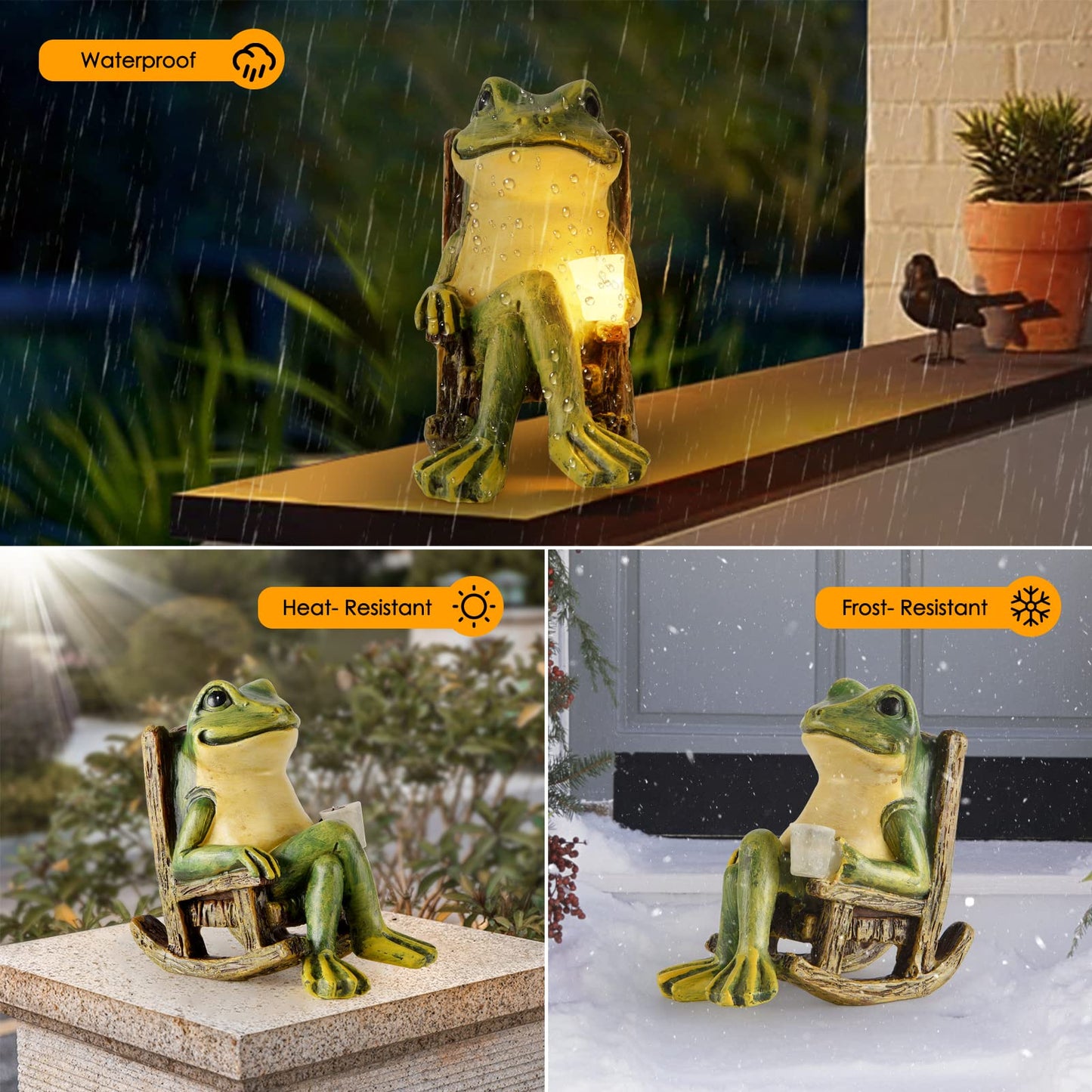 FOXMIS Miniature Frog Garden Statue Mom Dad Gifts Home Decorations Fairy Garden Accessories Outdoor Lights Solar Garden Frog Decor Art Housewarming