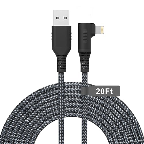 Apple MFi Certified Extra Long Right Angle iPhone Charger Cable (20 ft) - 90 Degree Nylon Braided Compatible with iPhone 13 12 11 X