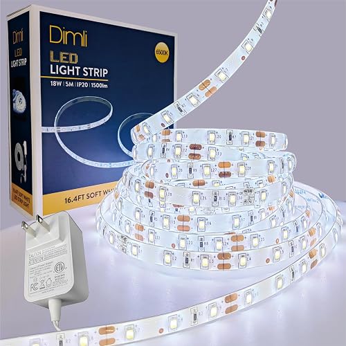 YONIKU 16.4FT Bright White LED Strip Lights, Cool White 300 LEDs 6500K Waterproof Light Strip LED Lights for Bedroom, Kitchen Cabinets, Living Room