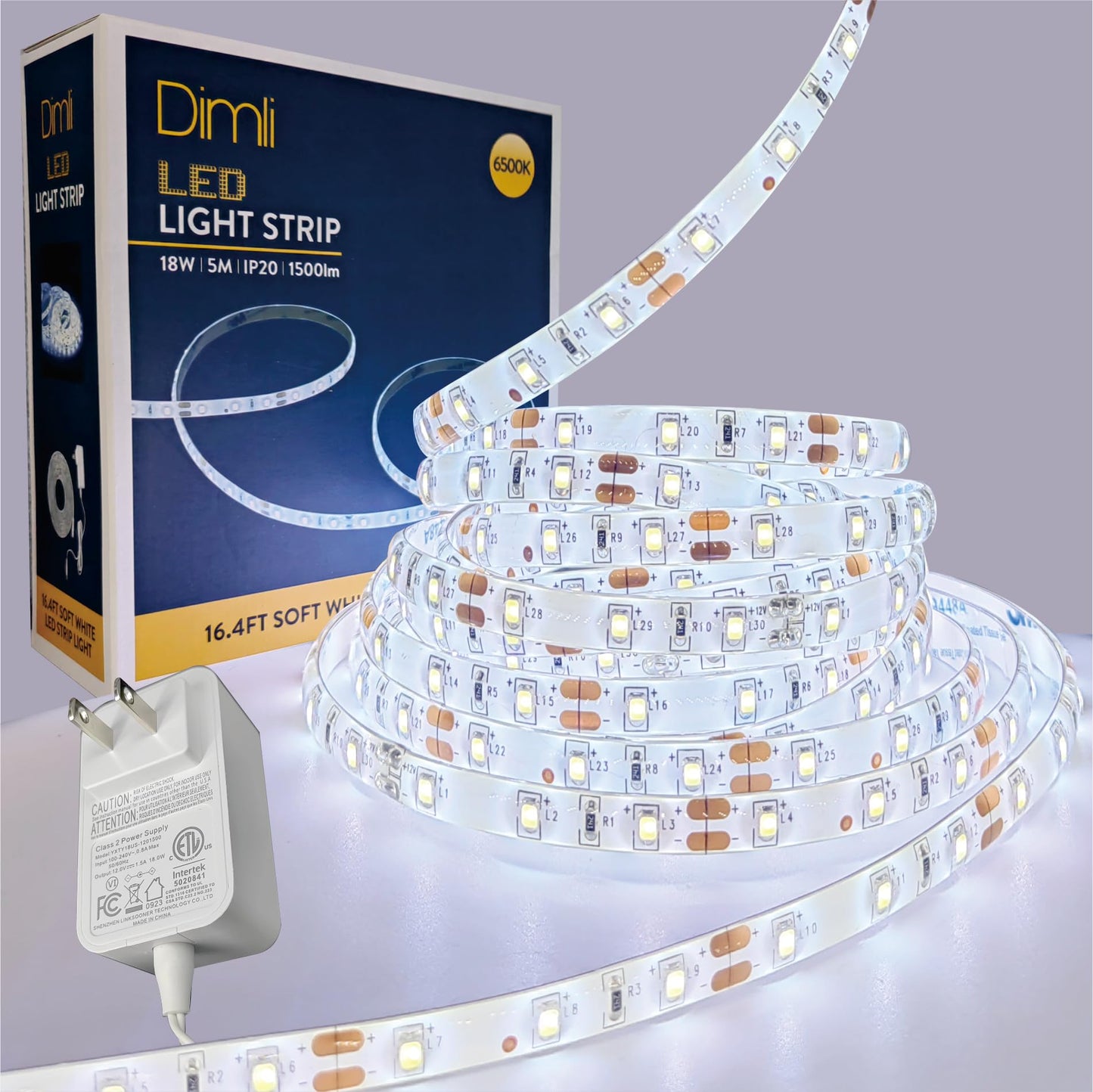 YONIKU 16.4FT Bright White LED Strip Lights, Cool White 300 LEDs 6500K Waterproof Light Strip LED Lights for Bedroom, Kitchen Cabinets, Living Room