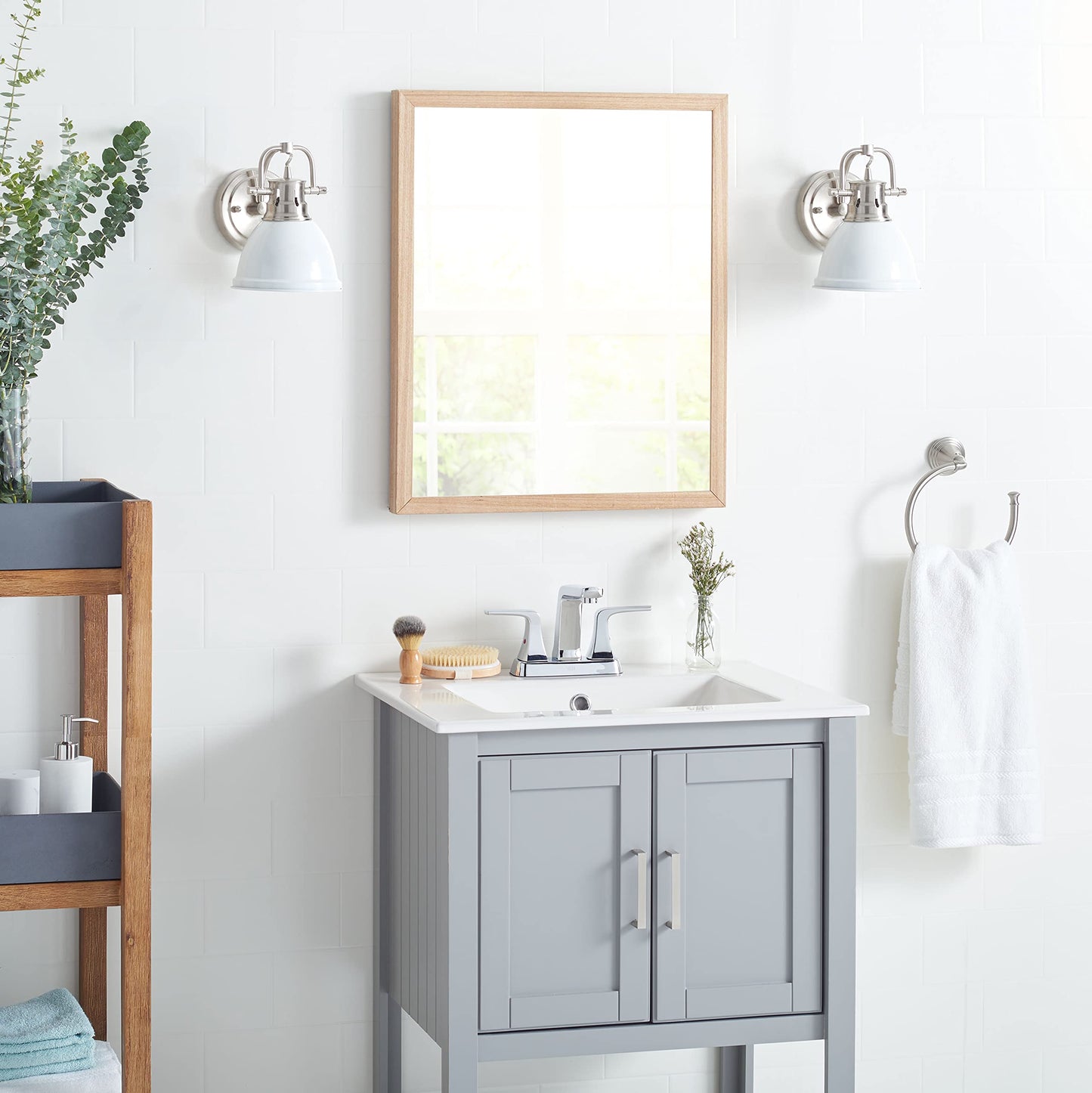 SAFAVIEH SCN4053B Lighting Lawson Brush Nickel and White Bathroom (LED Bulb Included) Sconce