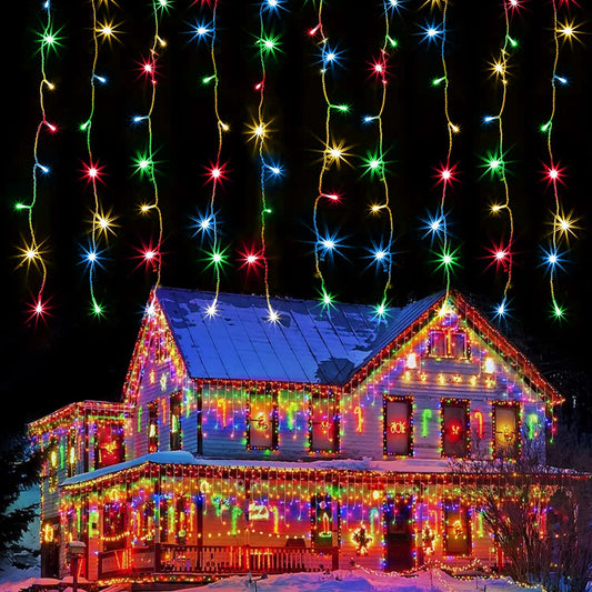 kemooie 400 LED Outdoor Curtain Lights, 26.2FT x 3.3FT Connectable 8 Lighting Modes for Christmas Decorations Bedroom Wall Party Garden Decorations