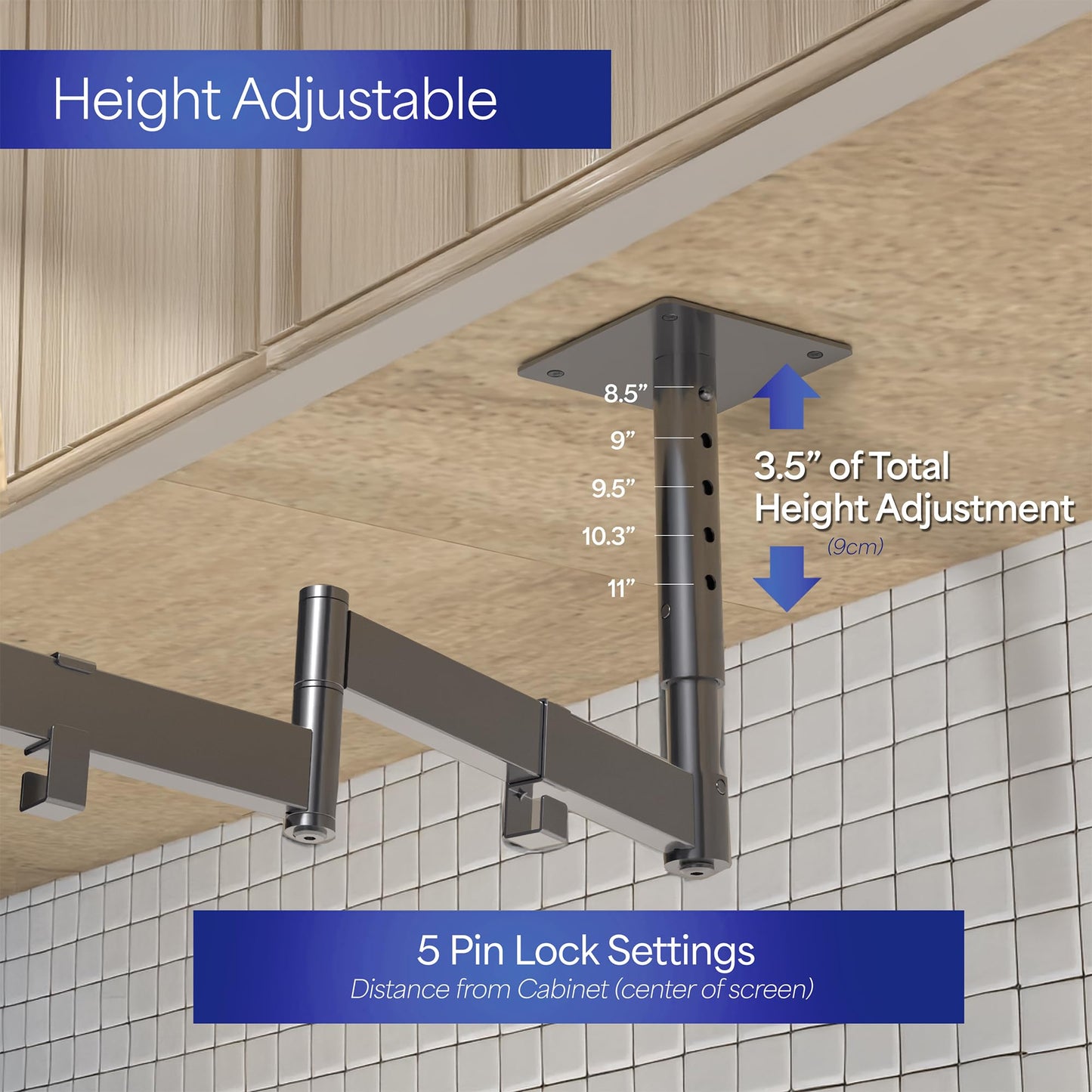 VIVO Under Cabinet Articulating 13 to 27 inch Single Monitor and Small TV Mount, Height Adjustable Long Extension Arm, Max VESA 100x100, Black