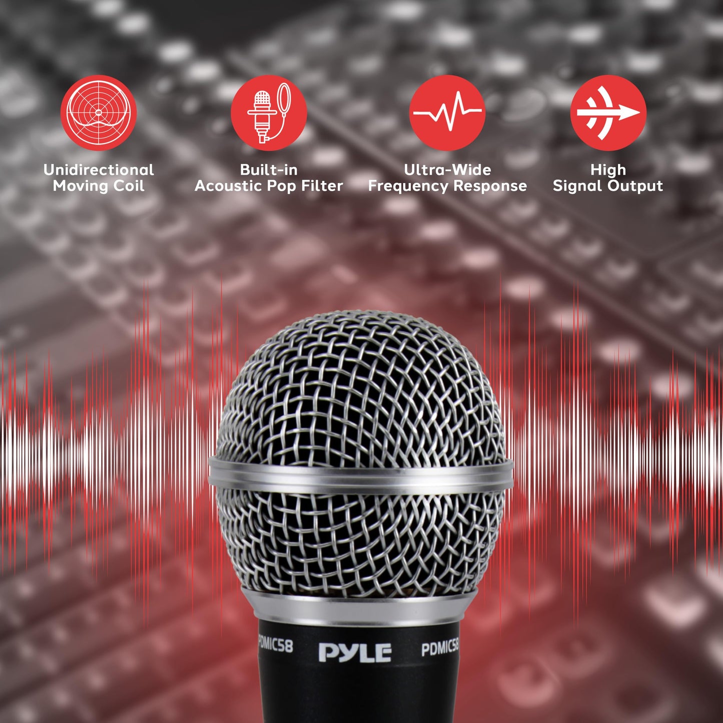 Pyle Professional Dynamic Microphone - 4-Pack Unidirectional Handheld Mic with Built-in Pop Filter, High Signal Output, 15 ft. XLR Audio Cable, Ideal