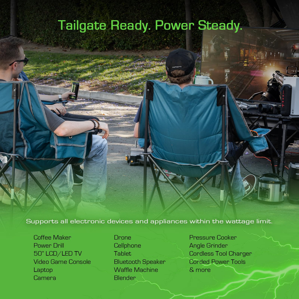 Green Fuel 1000W Power Inverter 2000W Peak, DC 12V to 3X 120V AC