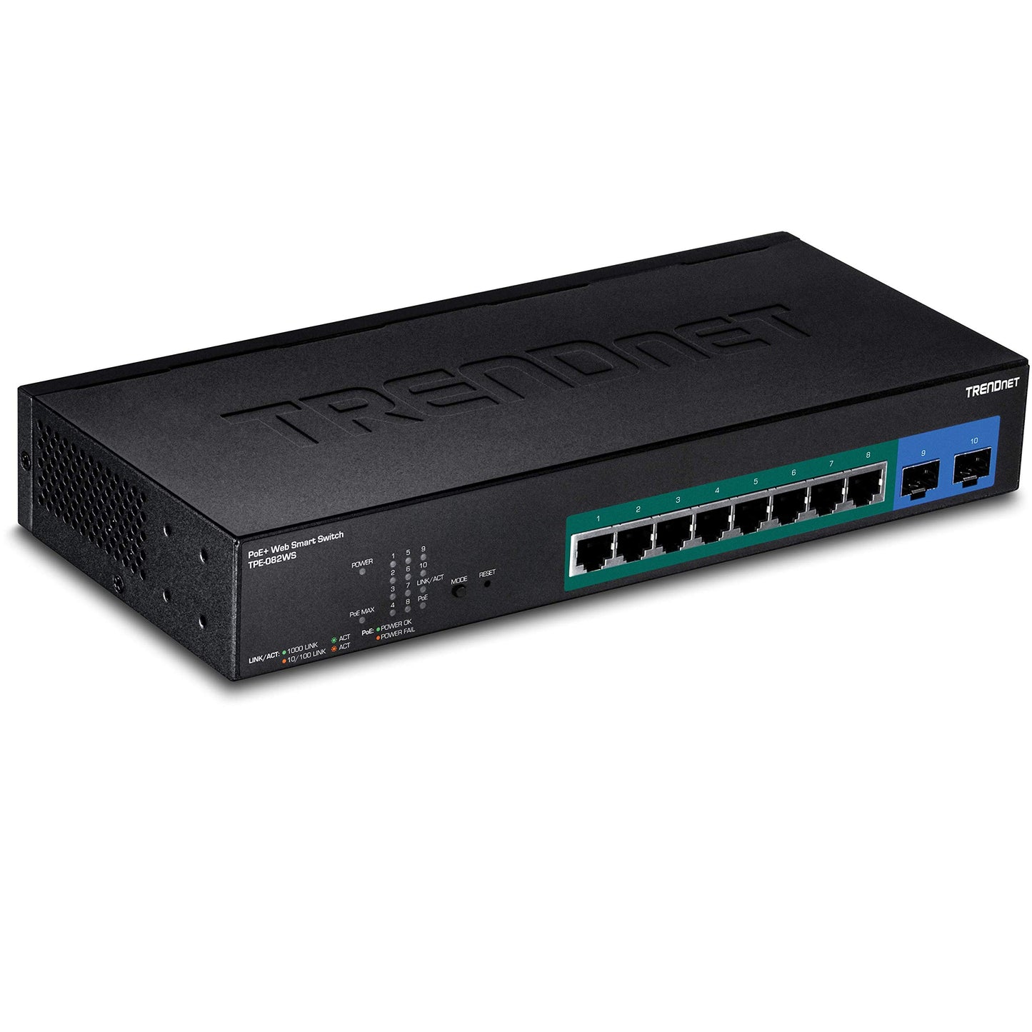 TRENDnet 10-Port Gigabit Web Smart PoE+ Switch, 8 x Gigabit PoE+ Ports, 2 x SFP Slots, Vlan, QoS, IPv6 Support, 20Gbps Switching Capacity, 75W PoE