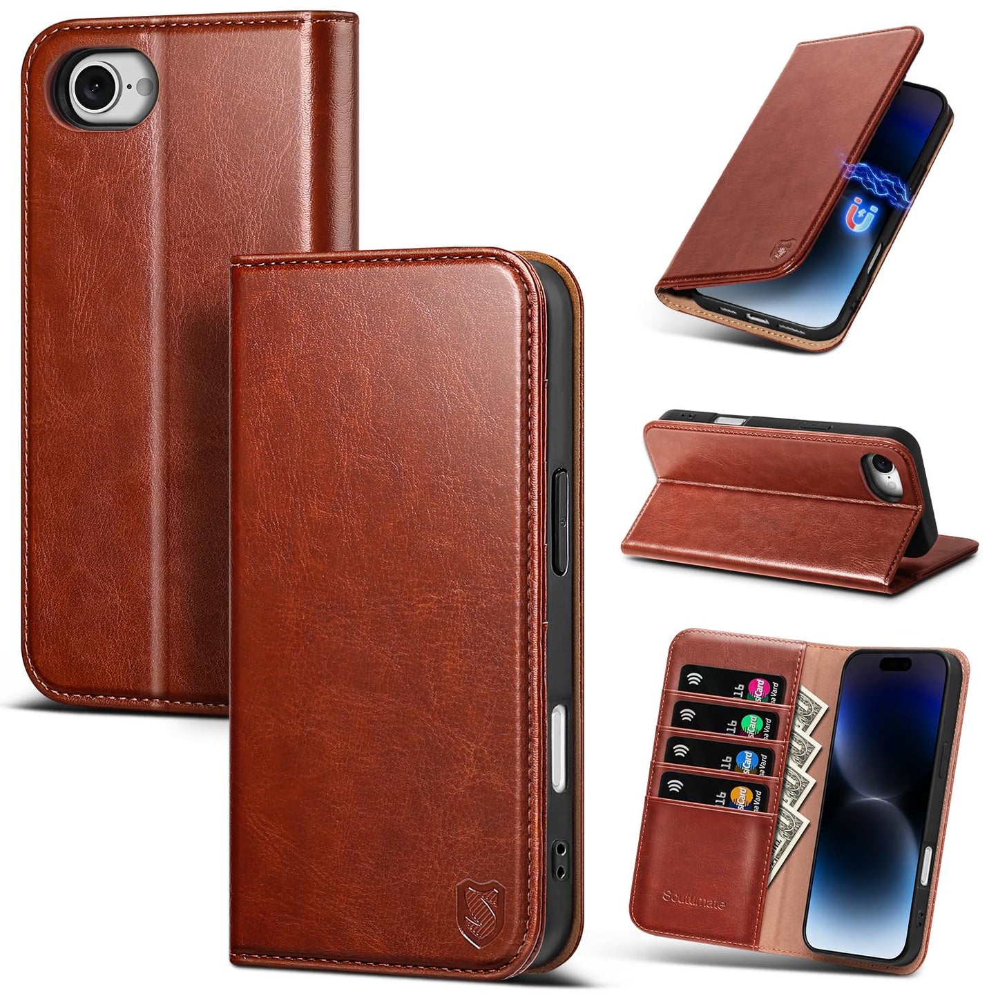 Scutumate Compatible with iPhone 17e / 16e Case Wallet with Card Holder [4 Card Slots] Kickstand [RFID Blocking] PU Leather Phone Case Flip Protective