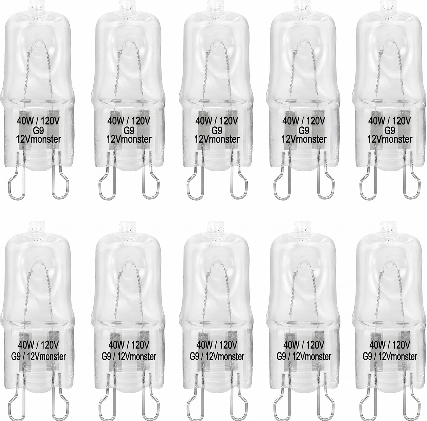 10 Pack Crystal Clear Lense 40W Q40/G9/CL/120V G9 JCD 40 Watt 120 Volt T4 JD Type Halogen House Hold Light Bulb Hanging Pendant Accent Type Spot Down