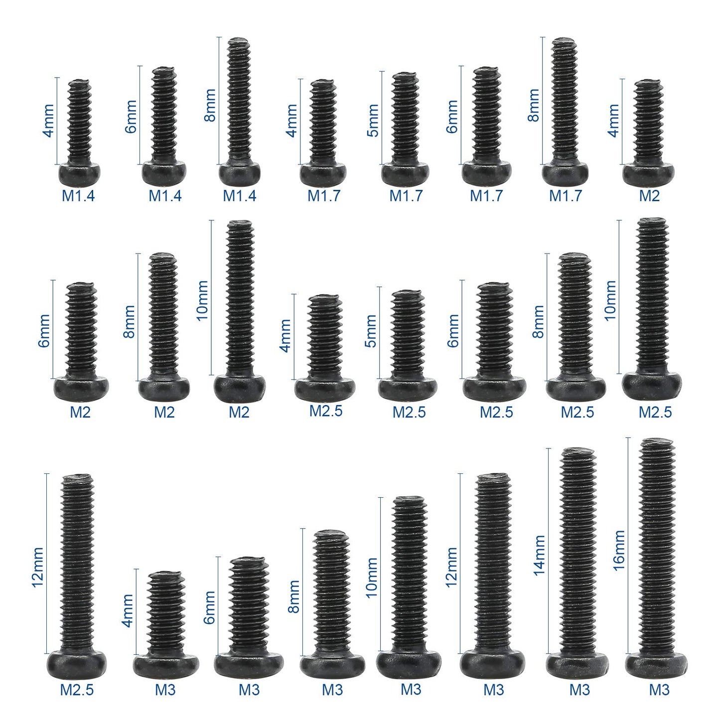 NINDEJIN 650 pcs Laptop Screw Kit, Replacement Computer Notebook Miniature Screws, M1.4 M1.7 M2 M2.5 M3 Note PC Motherboard Round Pan Head Phillips