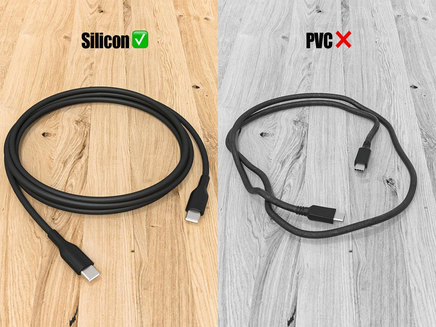 Cable Leader 1m Soft Silicone USB Cable USB C to USB C Cable, 60W, 480mbps, USB 2.0, Black
