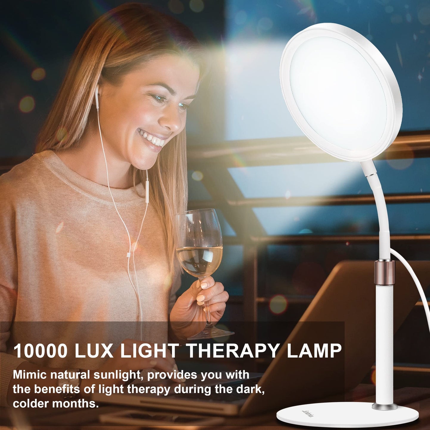 Sozapooty Light Therapy Lamp, UV-Free 10000 Lux Therapy Light with 3 Color Temperature Modes & Adjustable Brightness & Timer, Happy Therapy Lamp