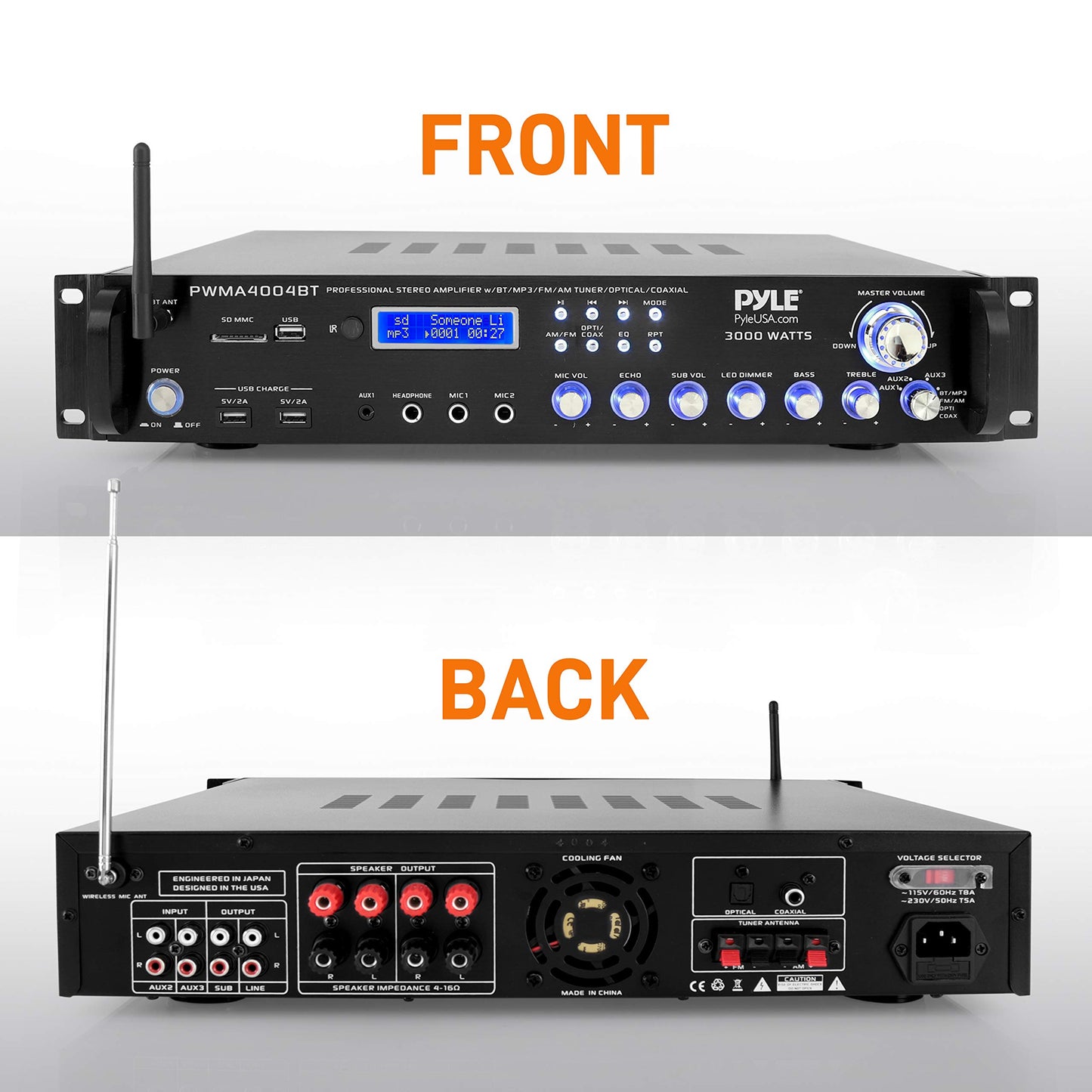 Pyle Bluetooth Multi-Channel Hybrid Pre-Amplifier System - 3000W Home Audio Rack Mount Stereo Power Amplifier Receiver w/ Radio, USB, UHF, Dual