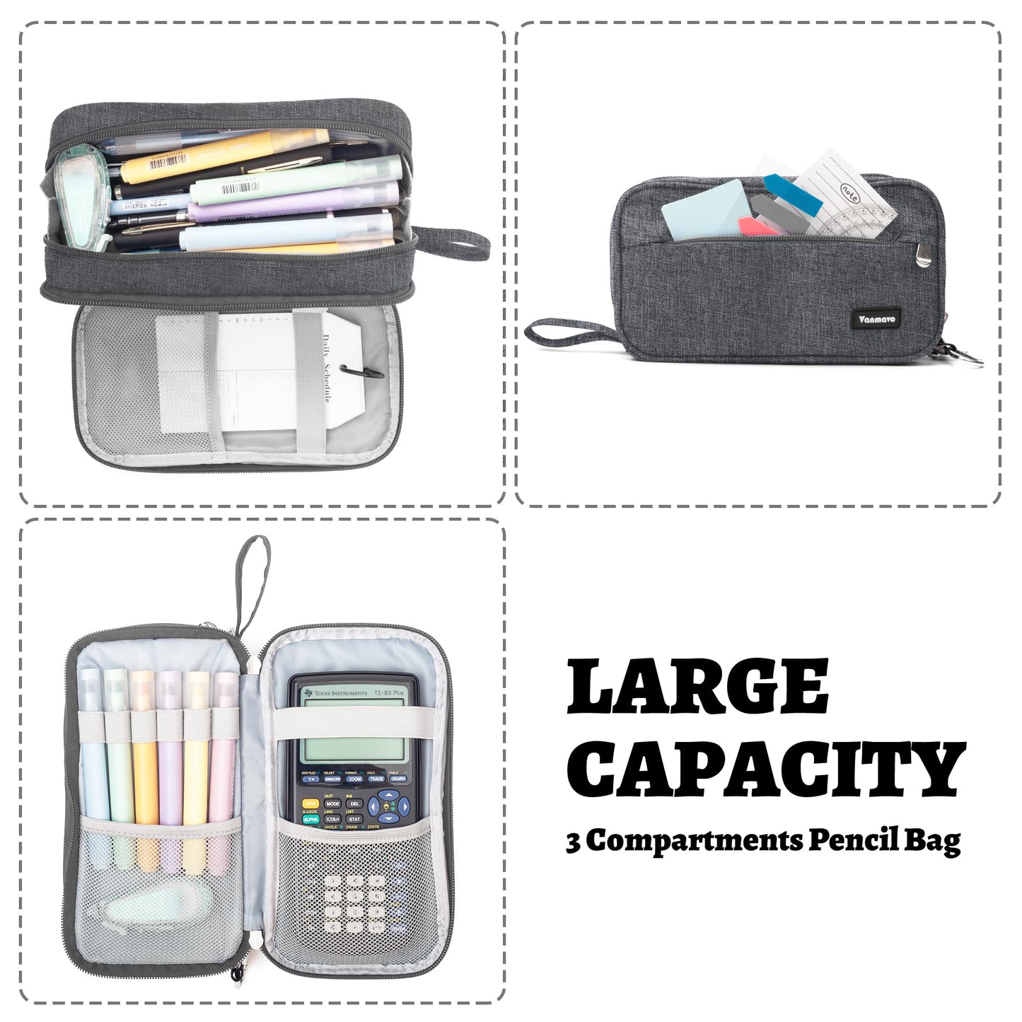 Pencil Case Big Capacity Pen Pouch Large Storage Holder Marker Pen Bag Durable 3 Compartment School Office Desk Organizer Portable Cute Zipper