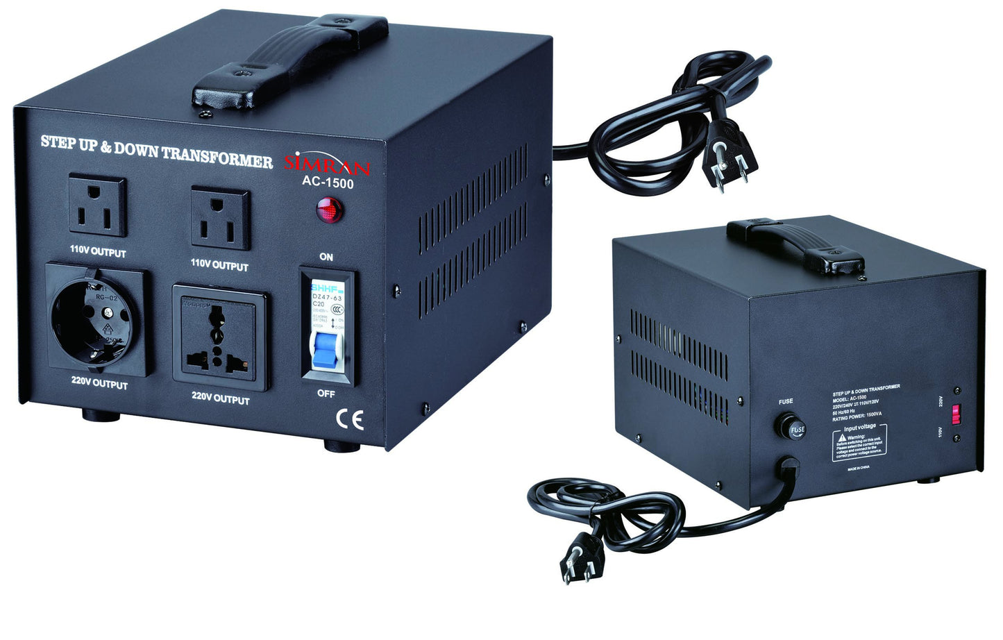 Simran Voltage Transformer, 1500 Watt, Step Up and Down, 110 Volt, 220 Volt Power Converter, Black (ACN-1500)