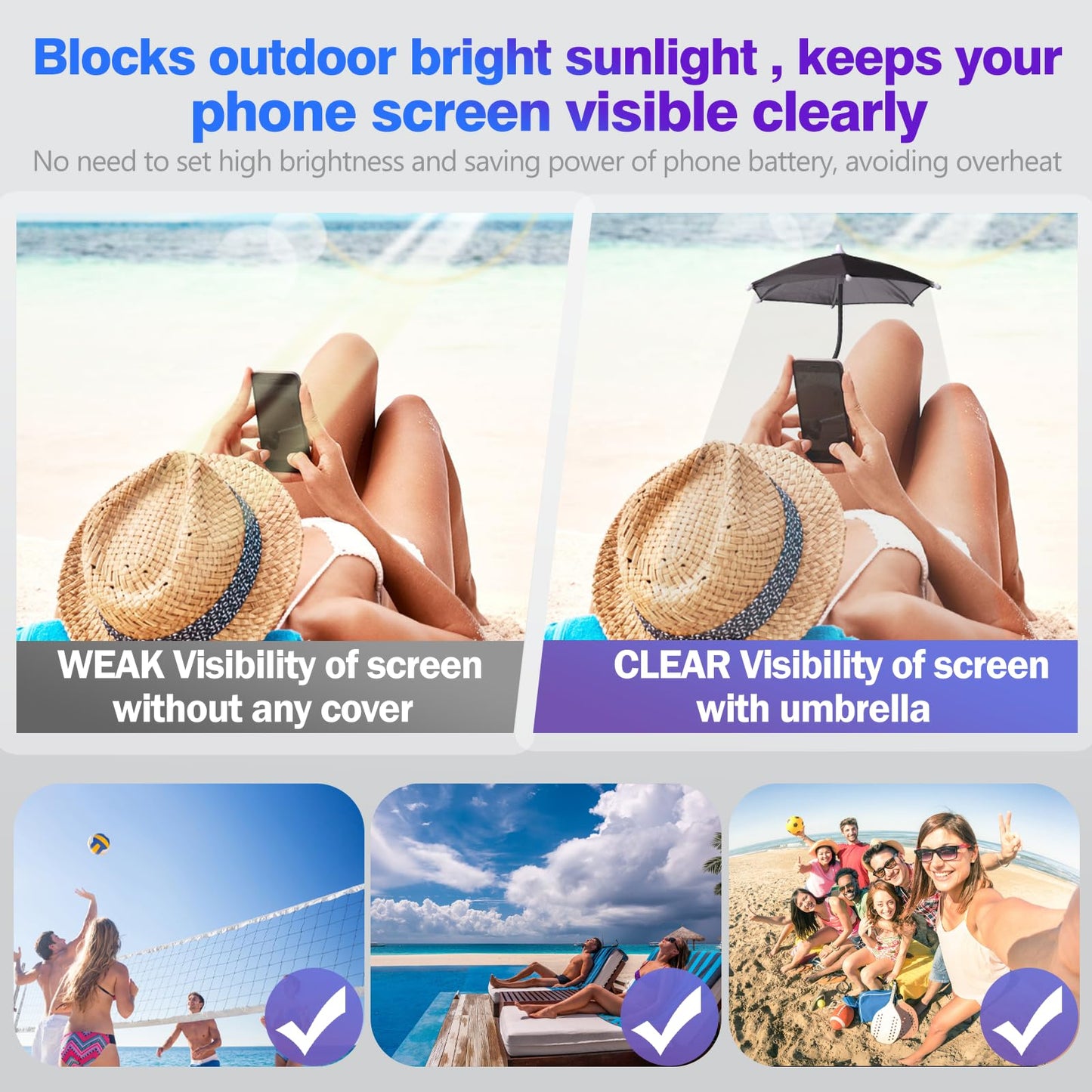 CxStarLiCU Magnetic Phone Umbrella For Sun, Umbrella for iPhone 15 14 13 12 Pro Max Plus, Smart Phone Sun Shade Shield with Bendable Design, Against