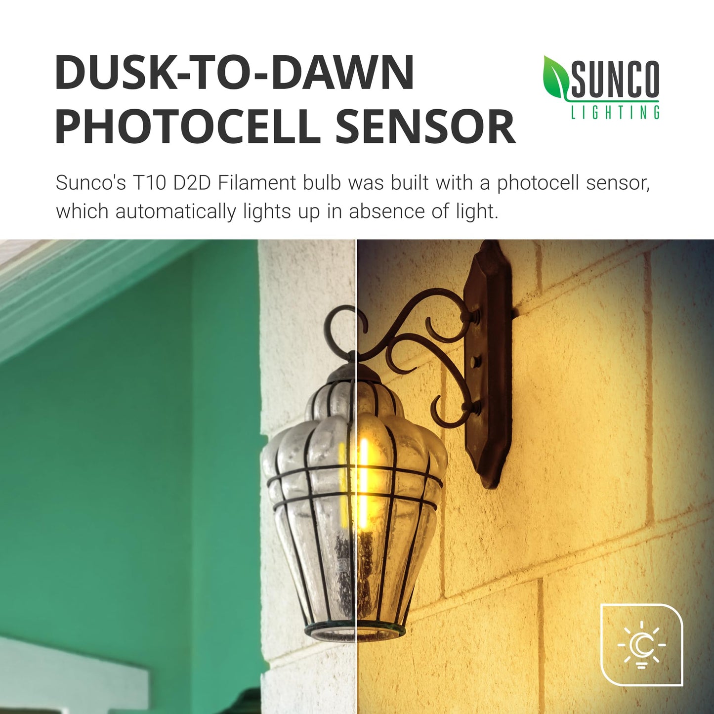Sunco 2 Pack Dusk to Dawn T10 LED Bulb, 5W=40W, Edison Tubular Light