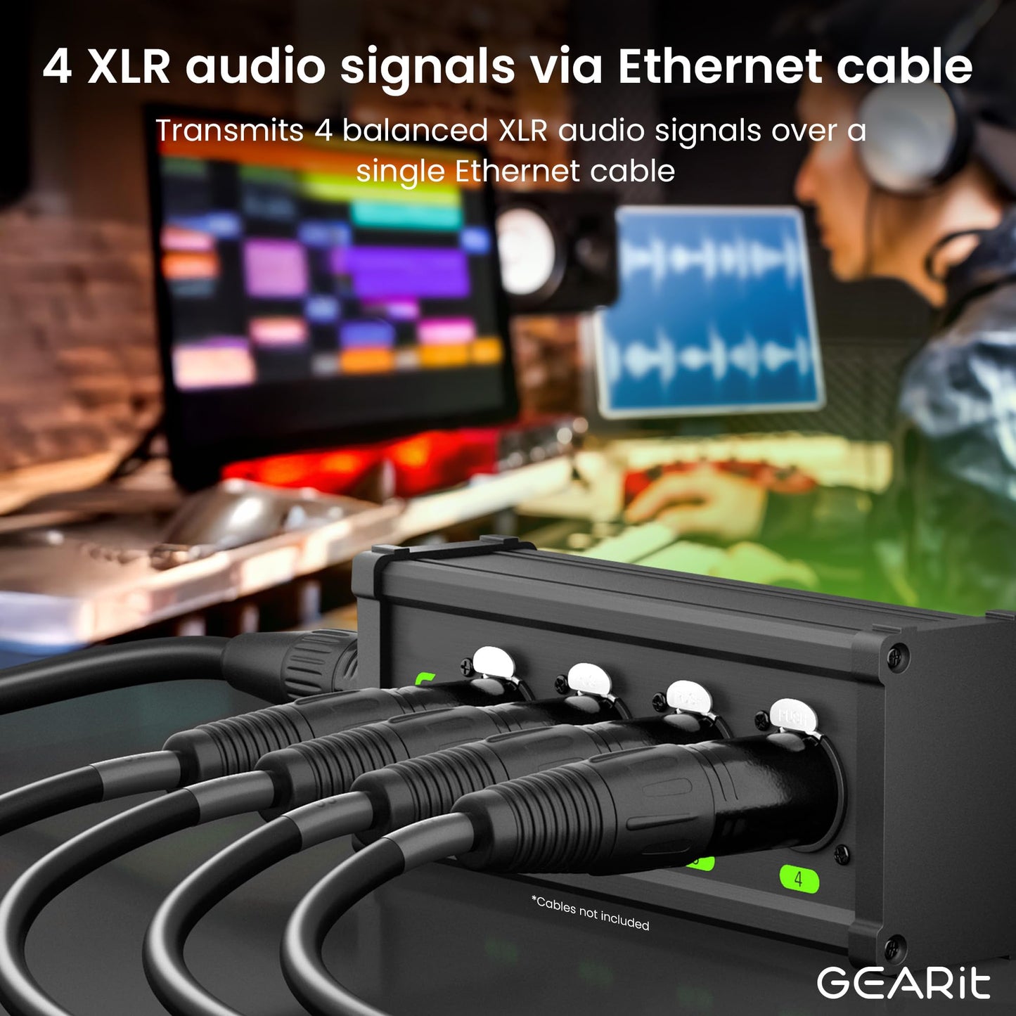 GEARit XLR Over Ethernet Adapter, 4 Channel XLR Over Cat5/Cat6 Snake Extender Box, Ethercon-Compatible RJ45 to XLR Adapter for 3-Pin DMX and Analog