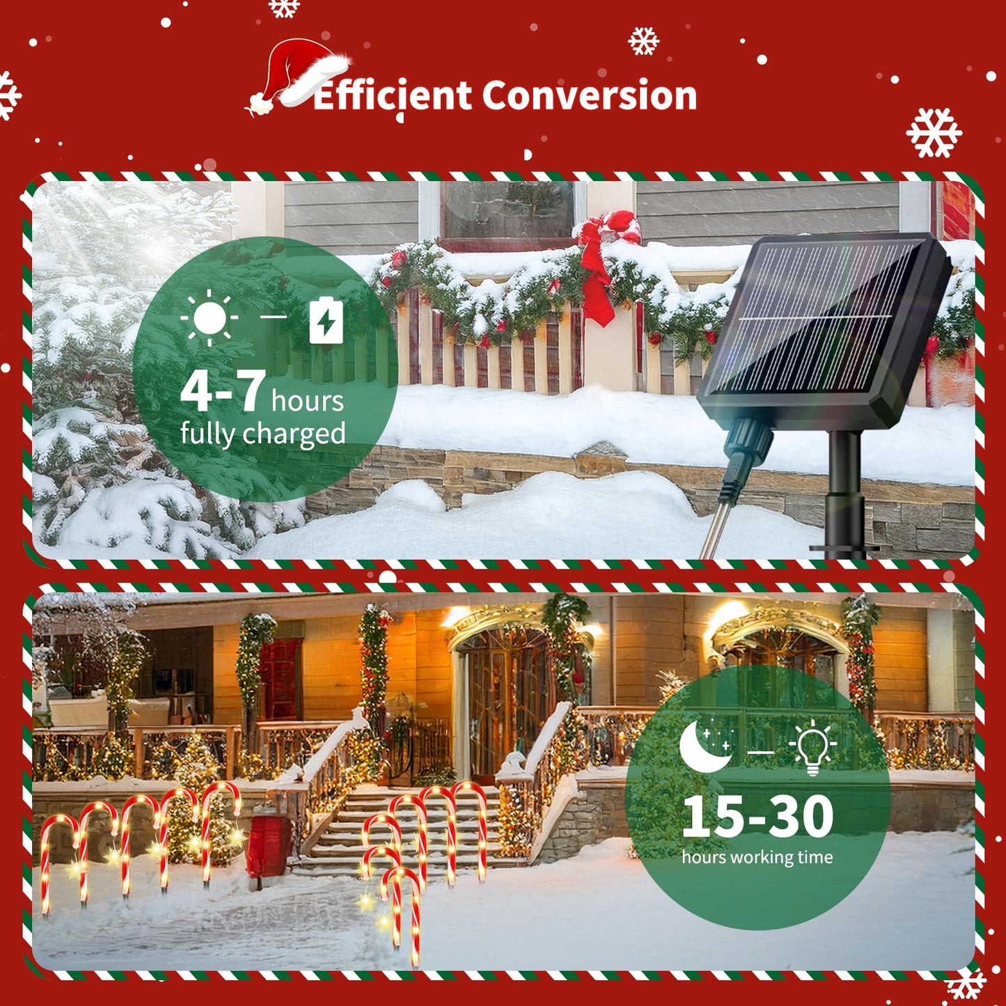 MOUOUSO Solar Christmas Candy Cane Lights, Outdoor Waterproof Pathway Stake Lights with 8 Modes, Solar Lights for Outside Yard Walkway Garden