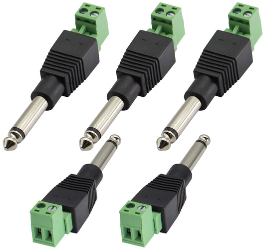 AAOTOKK 6.35mm Screw Terminal Block Connector 6.35mm (1/4") TS Mono Male to 2 Pin/Way Female Bolt Screw Terminals Pluggable AUX Audio
