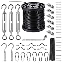 String Lights Hanging Kit,Globe String Lights Suspension Kit,Outdoor Light Guide Wire,Includ 164 FT Nylon-Coated Stainless Steel Wire Rope