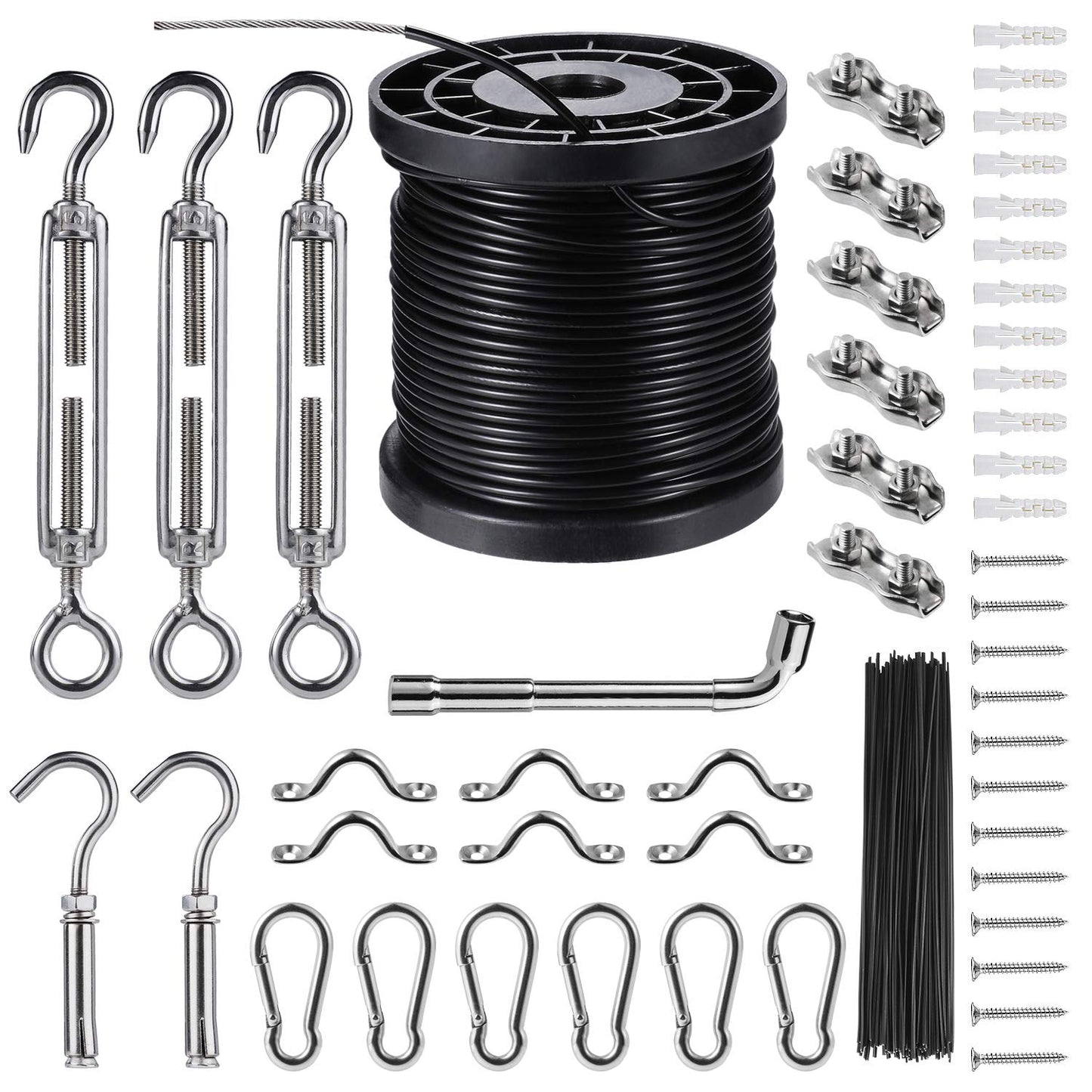 String Lights Hanging Kit,Globe String Lights Suspension Kit,Outdoor Light Guide Wire,Includ 164 FT Nylon-Coated Stainless Steel Wire Rope