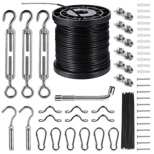 String Lights Hanging Kit,Globe String Lights Suspension Kit,Outdoor Light Guide Wire,Includ 164 FT Nylon-Coated Stainless Steel Wire Rope